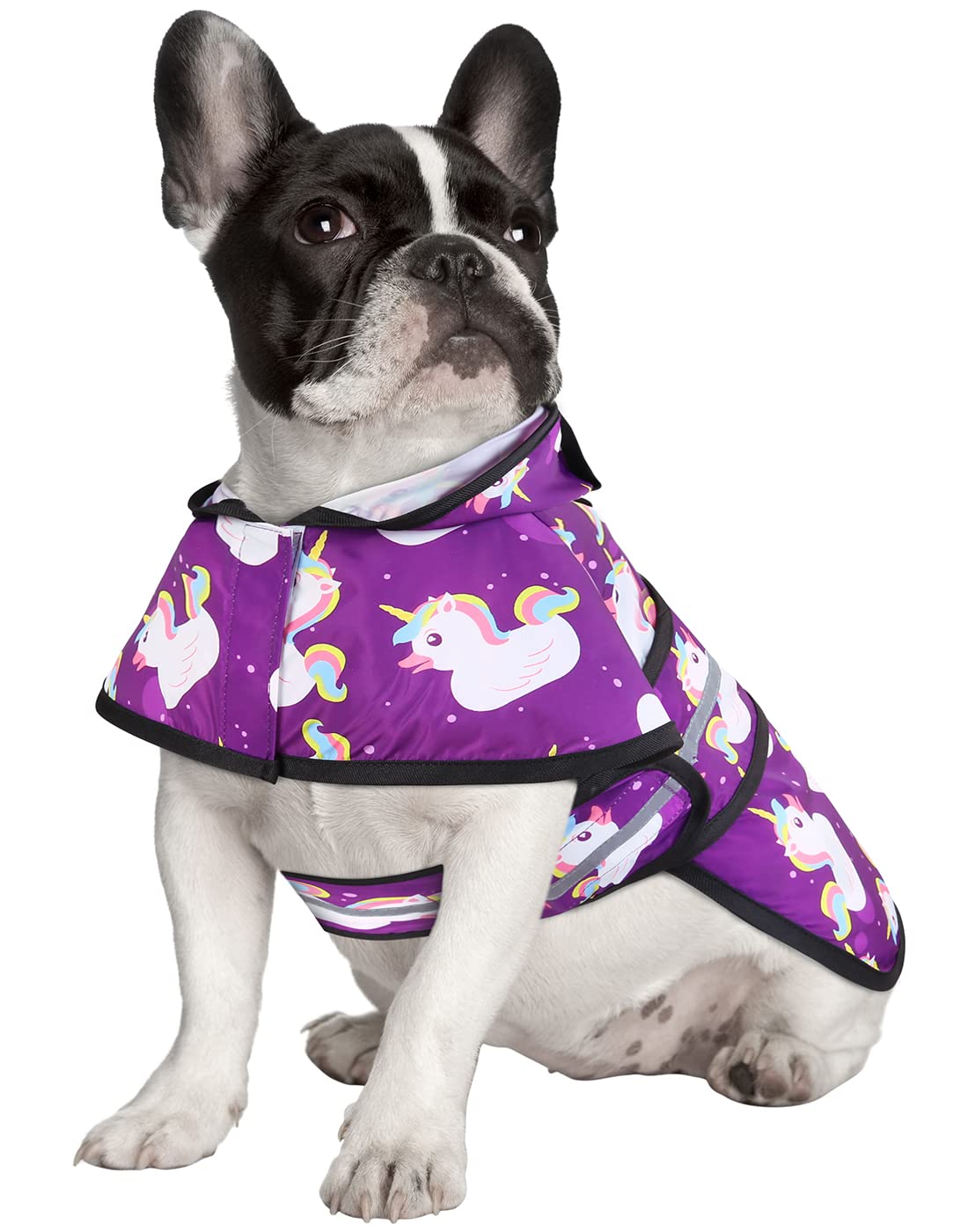 Hde Dog Raincoat Hooded Slicker Poncho For Small To X-Large Dogs And Puppies Purple Unicorn Ducks - M