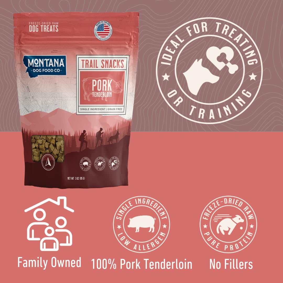 MONTANA DOG FOOD CO. Freeze-Dried Pork Tenderloin Dog Treats - 100% Natural, Single Ingredient, High Protein, Grain-Free, Made i