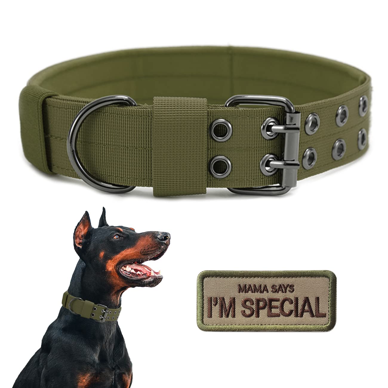 Tactical Dog Collar Military Adjustable Dog Collars Soft Nylon K9 Training Collar With Patch Heavy Duty Metal Buckle Collars For