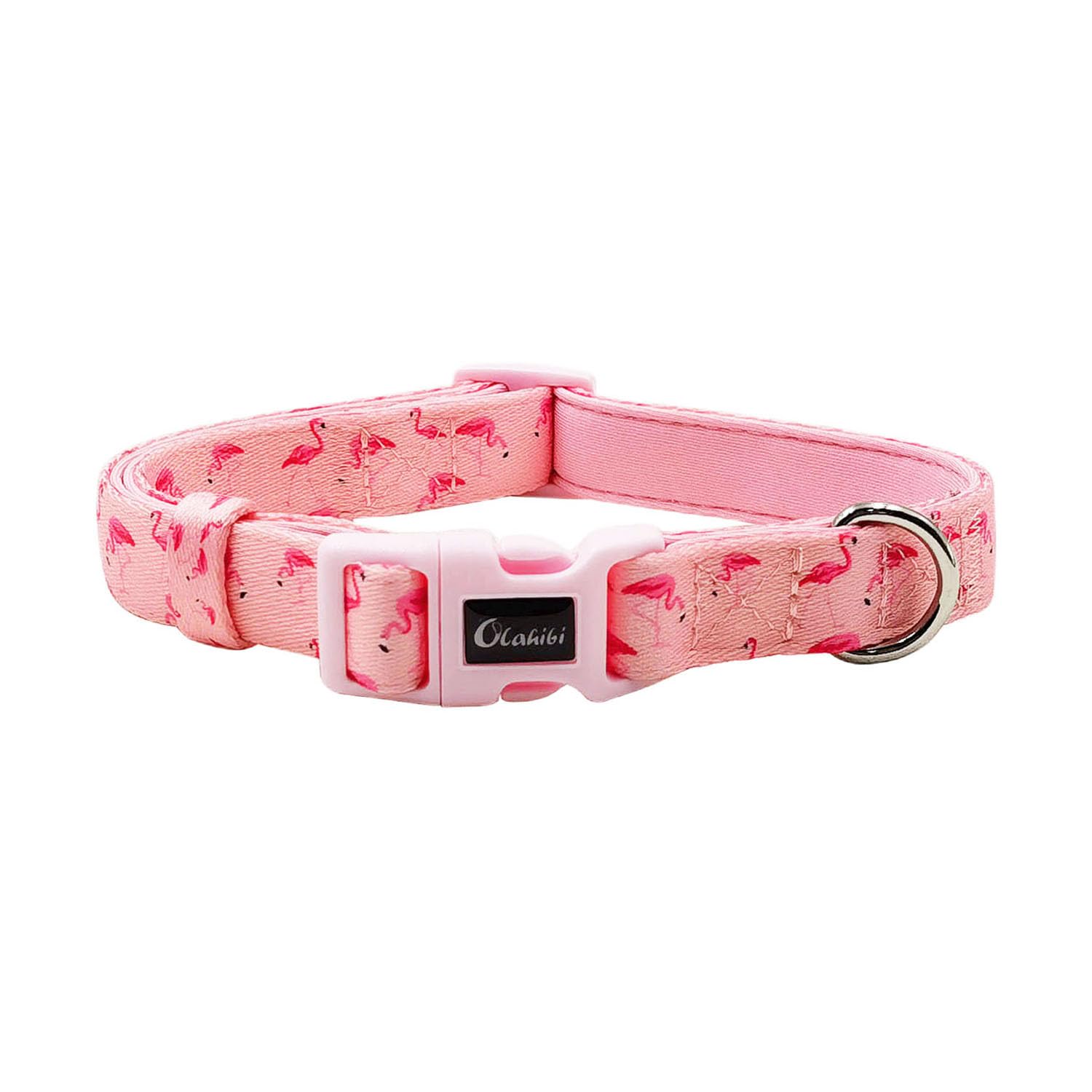 Olahibi Neoprene Padded Dog Collar, Soft And Comfortable, Flamingo Pattern, For Large Dogs.(Large, Pink Flamingo)