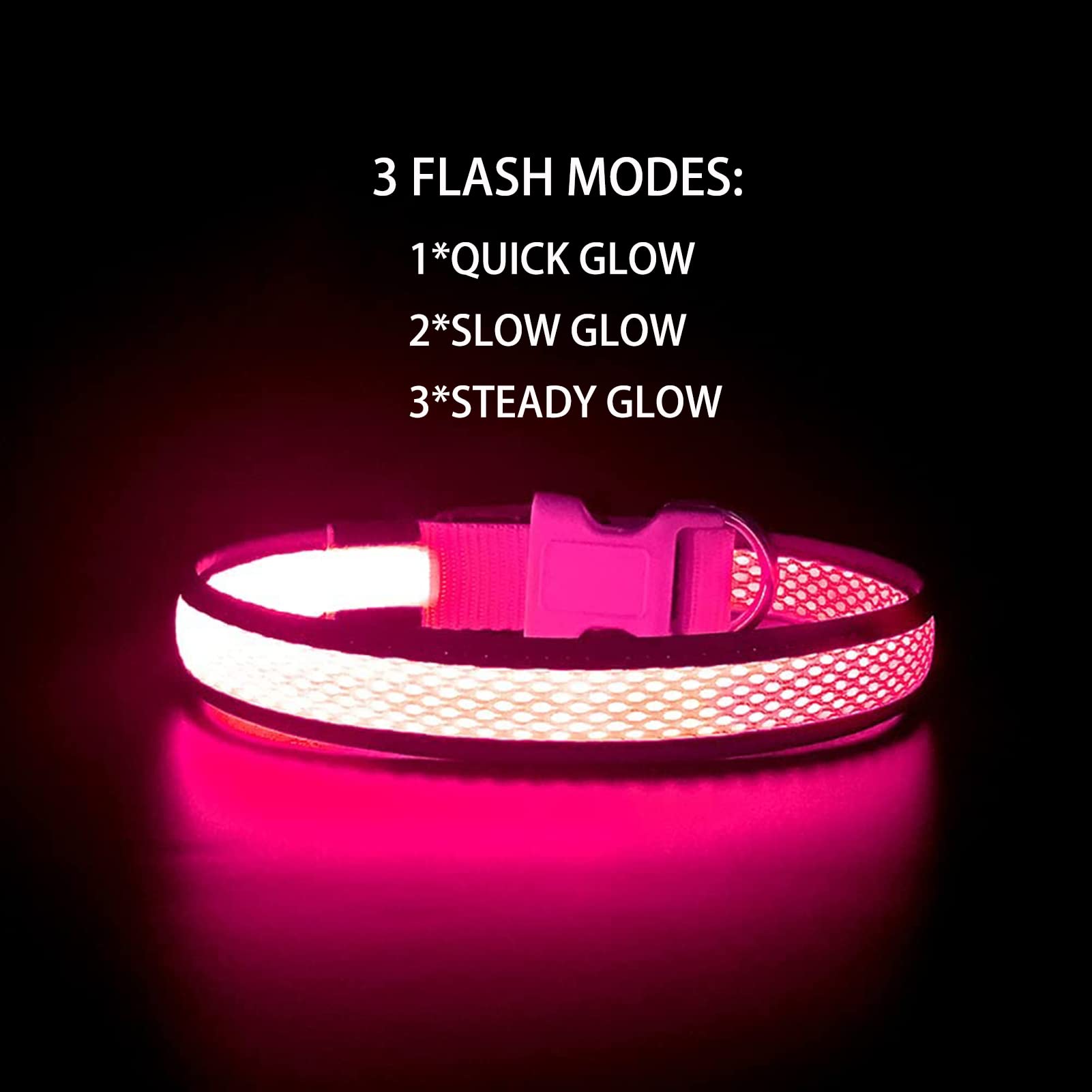 Domagiker Glowing Led Dog Collar - Rechargeable Light Up Dog Collars, Adjustable Lighted Dog Collar, Reflective Dog Glow Collar Walking Lights For Large Dogs (Pink, Large)