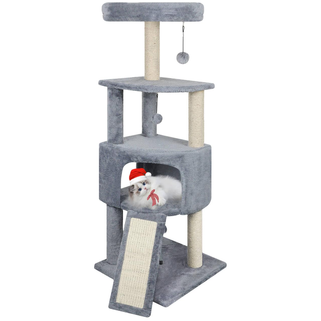 Huitree 45In Cat Tree Tower With Big Cat Condo For Indoor Cats,Cat Tower Activity Center Cat Furniture With Scratching Post And Hanging Bed,Grey