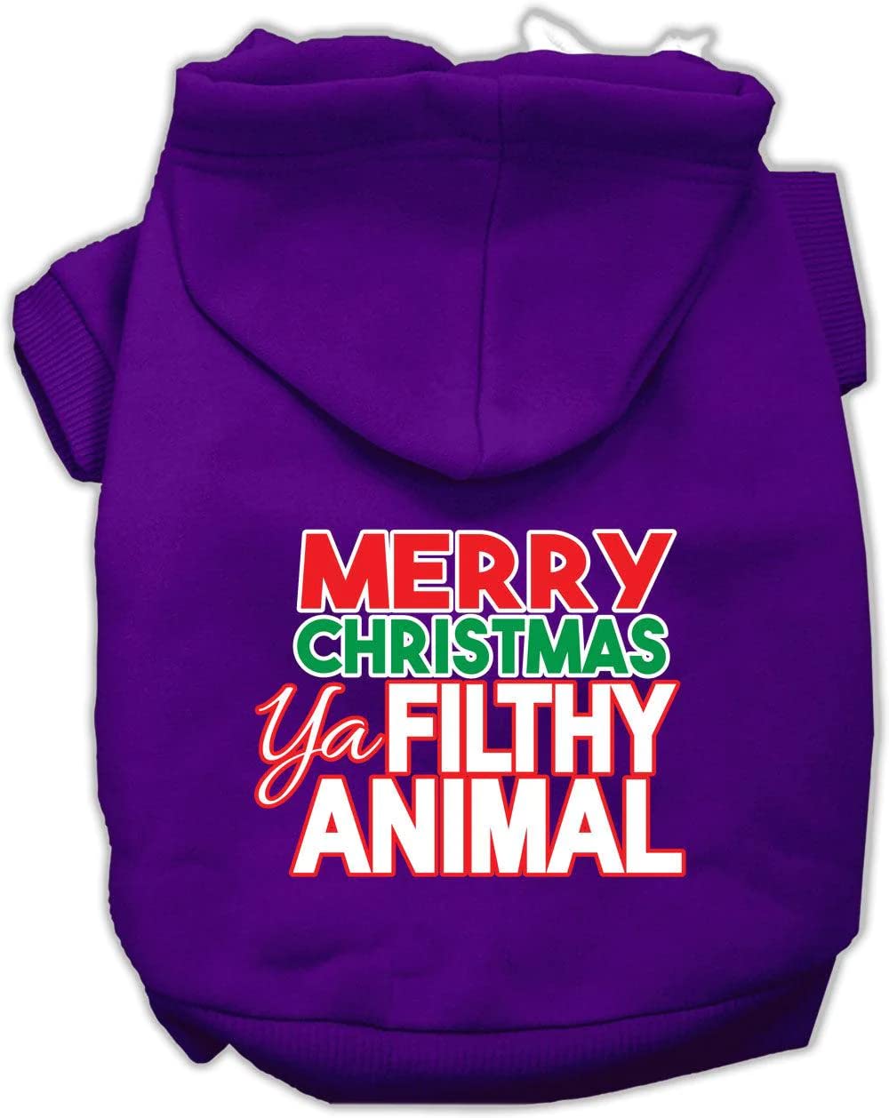 Christmas Pet Dog & Cat Hoodie Screen Printed, 'Merry Christmas Ya Filthy Animal' Light Pink 2Xl (20-25 Lbs.)