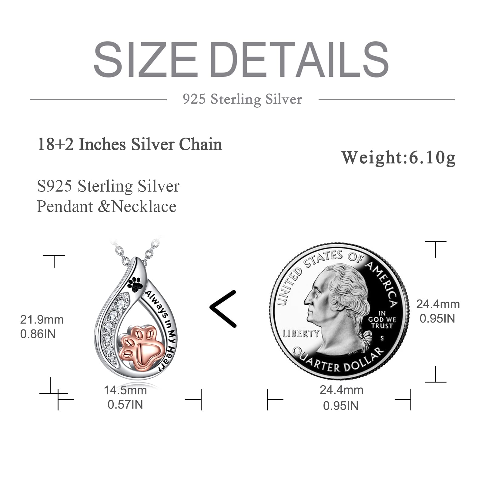 Aoboco Pet Print Urn Necklace For Dog Ashes Sterling Silver Teardrop Cat Ash Cremation Jewelry
