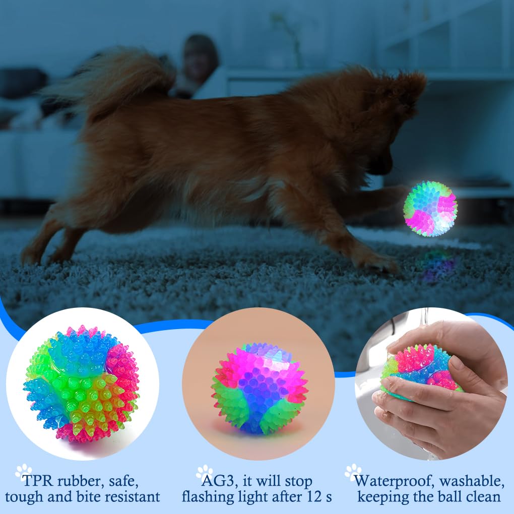 Fineinno 2Pcs 2Inch Squeaky Balls For Dogs Small Light Up Ball Pet Toys Rubber Bouncy Fetch Ball Glow In The Dark Interactive Led For Puppies Cats