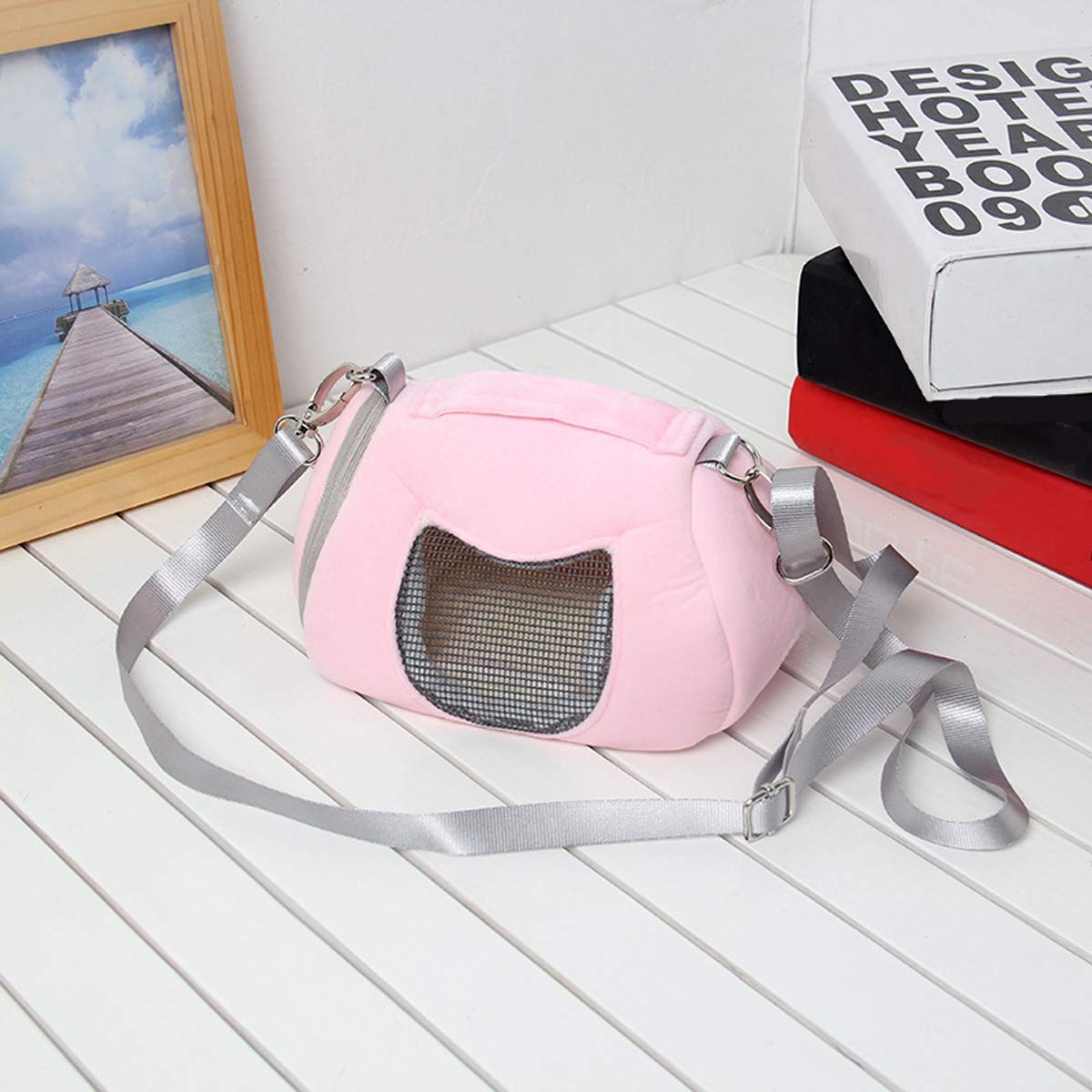 Wontee Hamster Carrier Bag Portable Outdoor Travel Handbag With Adjustable Single Shoulder Strap For Hamster Small Pets (Pink)