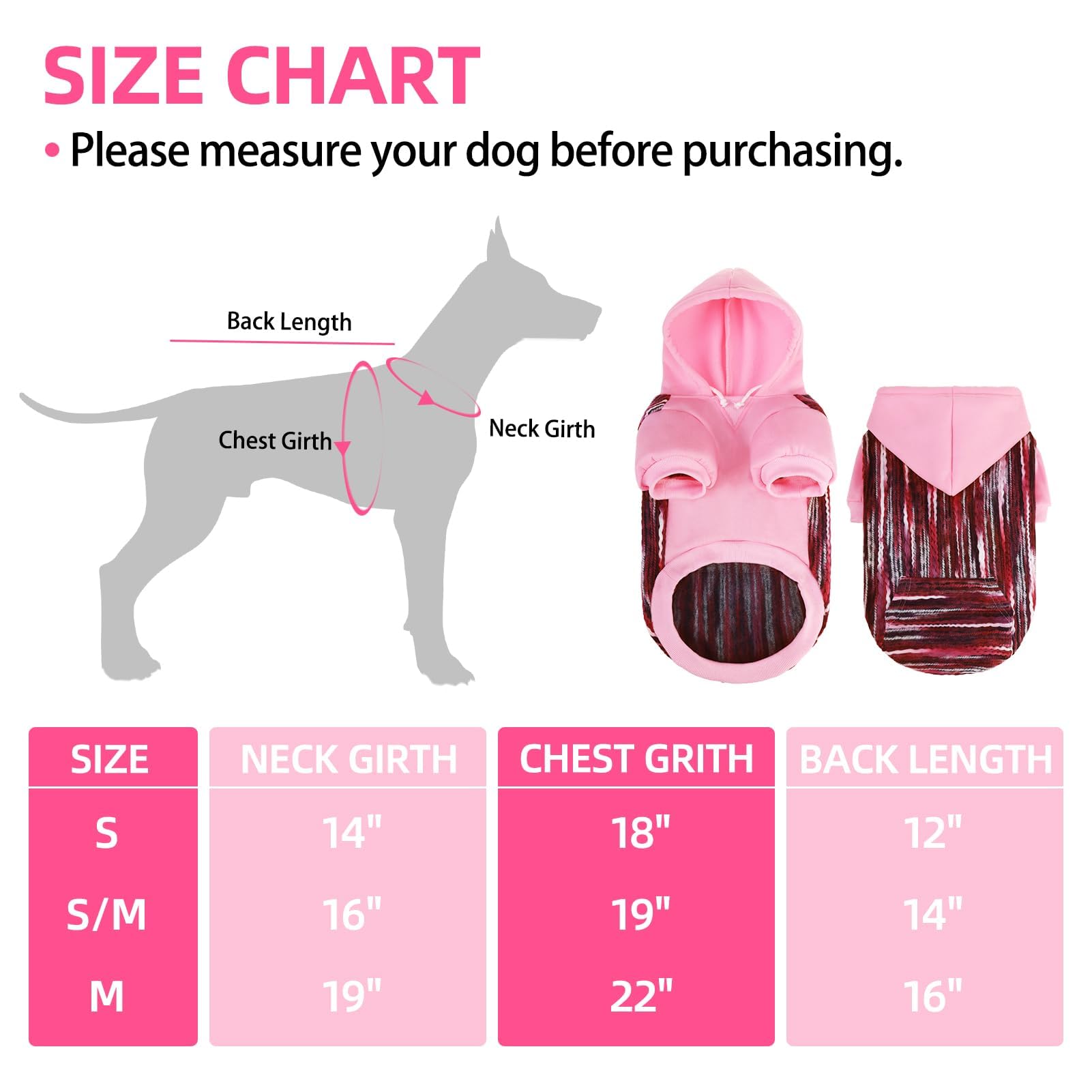 Pupteck Dog Hoodie Puppy Sweatshirt Warm Dog Sweater Winter Clothes Cold Weather Coats For Small Medium Large Dogs, Pink Mexican
