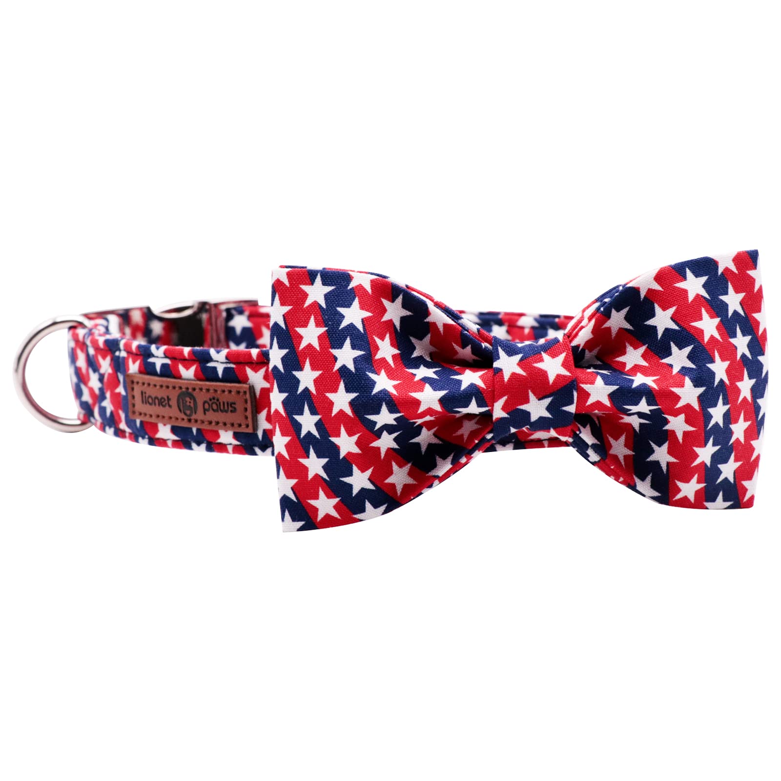 Lionet Paws Patriotic Dog Collar With Bowtie, 4Th Of July, Soft And Comfortable, Adjustable Collar For Medium Dogs, Neck 13.5-22 Inches