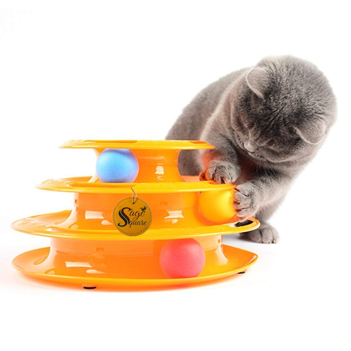 Sage Square Ball Toy For Cats Interactive Tower Of Tracks Plastic 3 Layers Pet Game Entertainment Turntable With Colorful