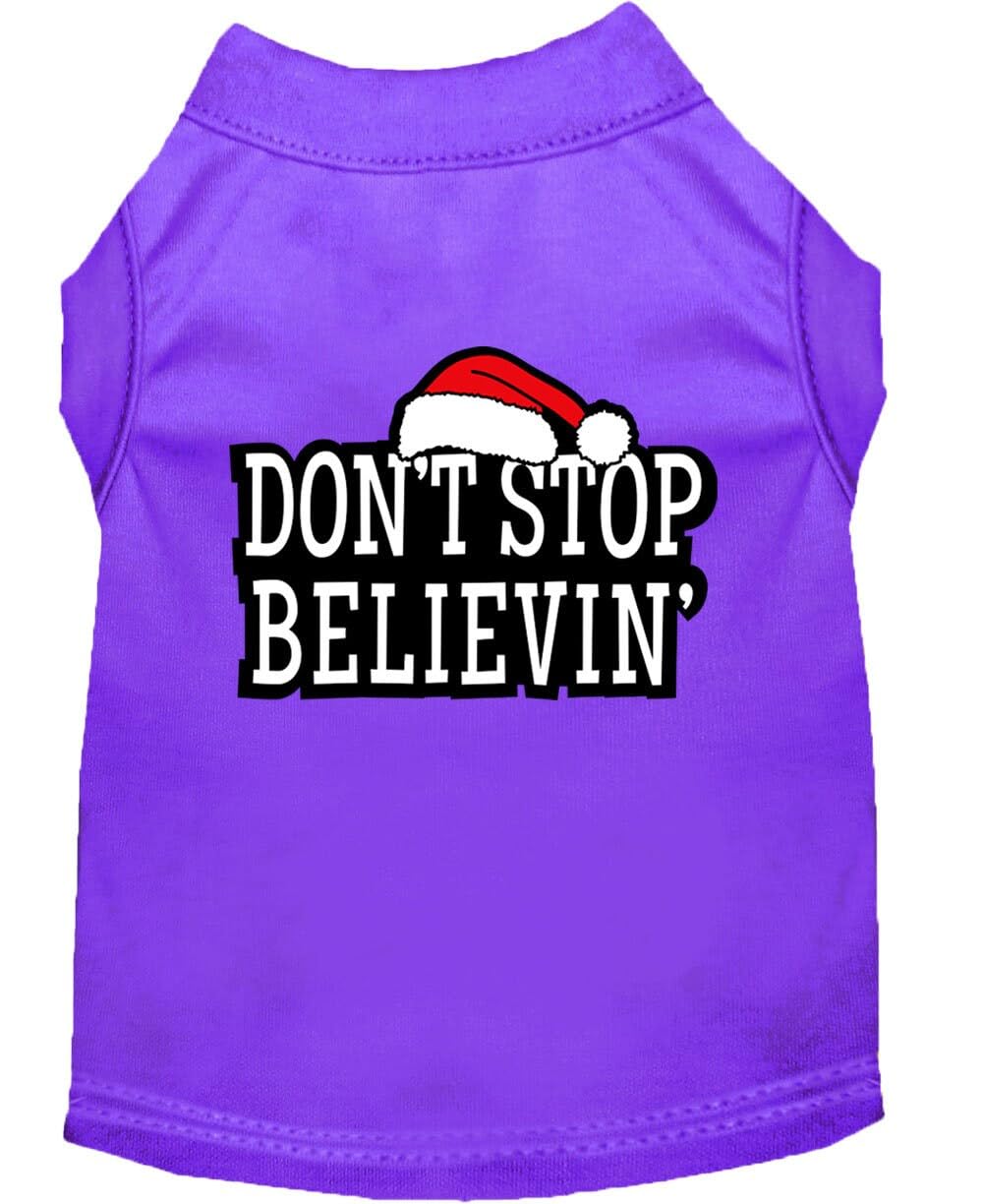 Christmas Screenprinted Dog Shirt, Dont Stop Believin Gray MD (6-10 lbs.)