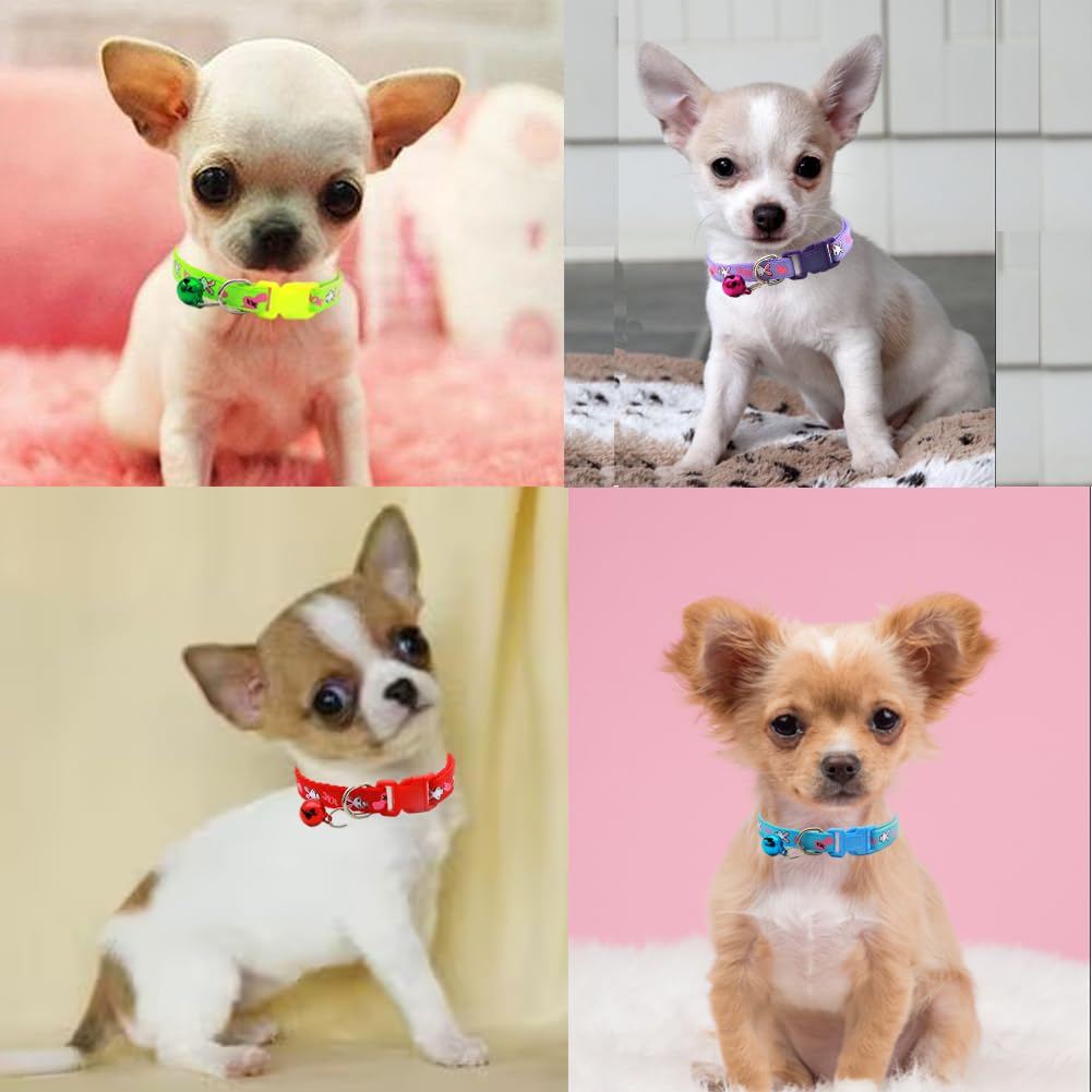Extra Small Dog Collar With Bell, Cute Soft Nylon Identification Bell Collar For Cats Boy Adjustable Buckle For Xxs Xs Tiny Litt