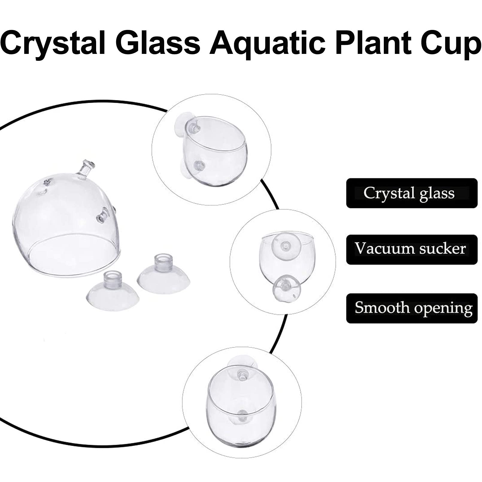 Tfwadmx Aquarium Plant Holder Plant Pot Aquarium Decor Crystal Glass Aquatic Plant Cup With Suction Cups For Fish Tank Aquascape Decoration (4 Pack)