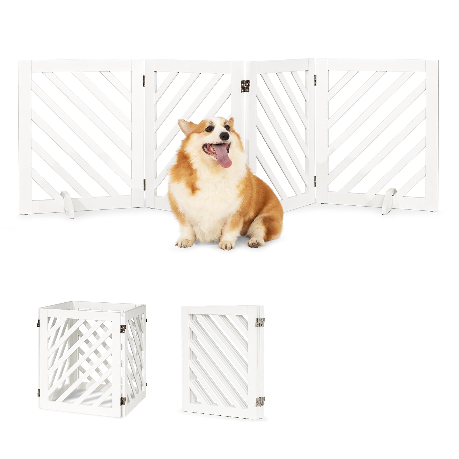 Dcee Solid Acacia Wood Dog Gate, Freestanding Dog Gates Indoor Extra Wide 81 In, Foldable Pet Gate With 4 Panels & 2 Support Leg