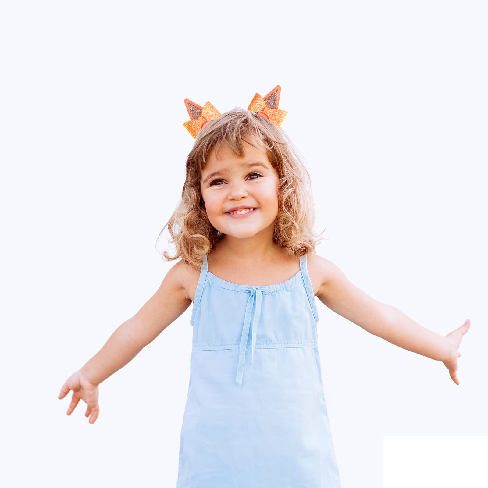 1 Pair Orange Dog Ears Hair Clips Kids 2.5In Hair Bow Barrettes Glitter Halloween Costume Accessories Toddler Girls Birthday Par