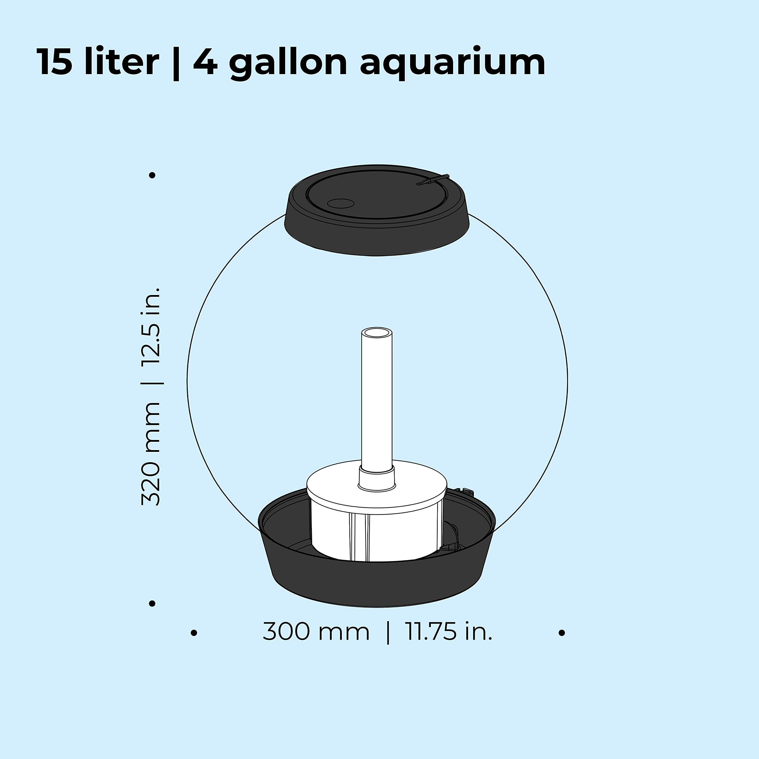 biOrb Classic 15 Acrylic 4-Gallon Aquarium with White LED Lights Modern Compact Tank for Tabletop or Desktop Display, Black-Trim
