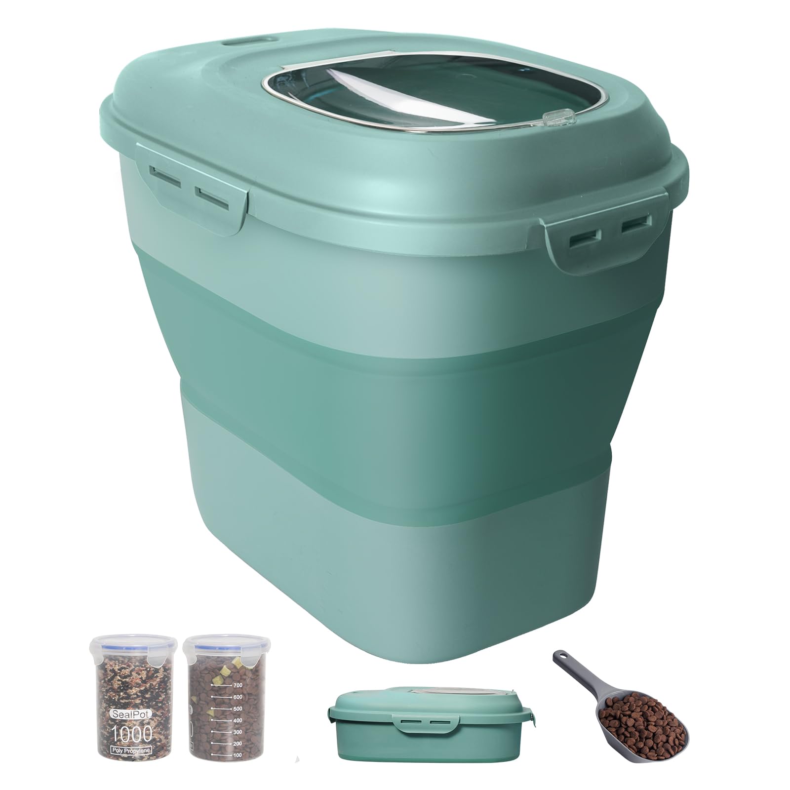 DDMOMMY 30-35 Lbs Dog Food Storage Container Collapsible Dog Food Container with Airtight Lids, Wheels, Scoop and 2pcs Food Stor