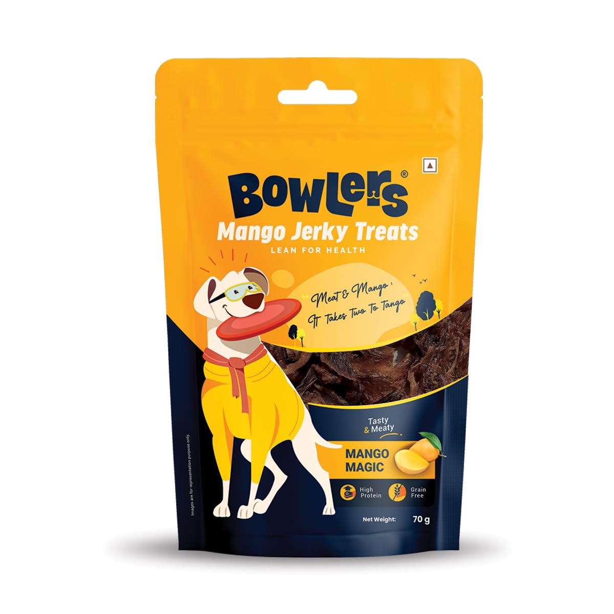Bowlers Dog Treats Mango Meat Jerky| 70g High on Protien |Low in Fat | Grain Free | Handmade Treats