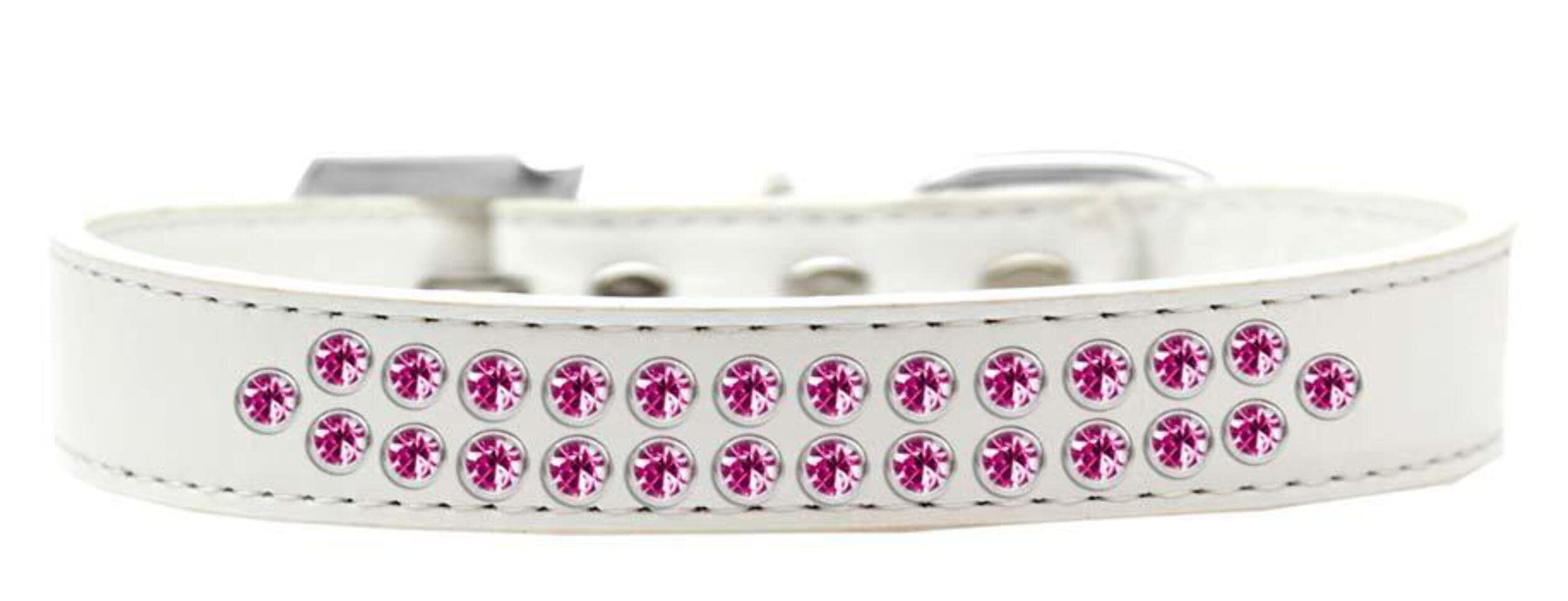 Dog, Puppy & Pet Fashion Collar, Two Row Bright Pink Crystal Rimsets White 14