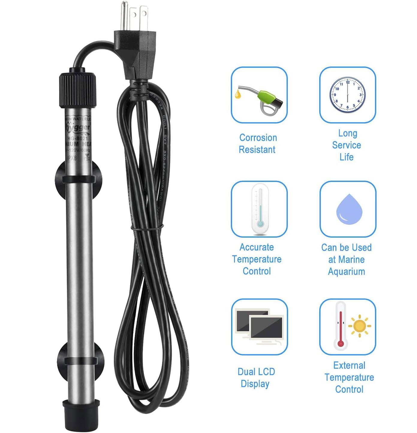 Hygger Pinpoint Saltwater Aquarium Heater With Digital Thermostat Ic Temp Controller, Titanium Tube Submersible Fish Tank Heater For Coral Reef 200 Watt
