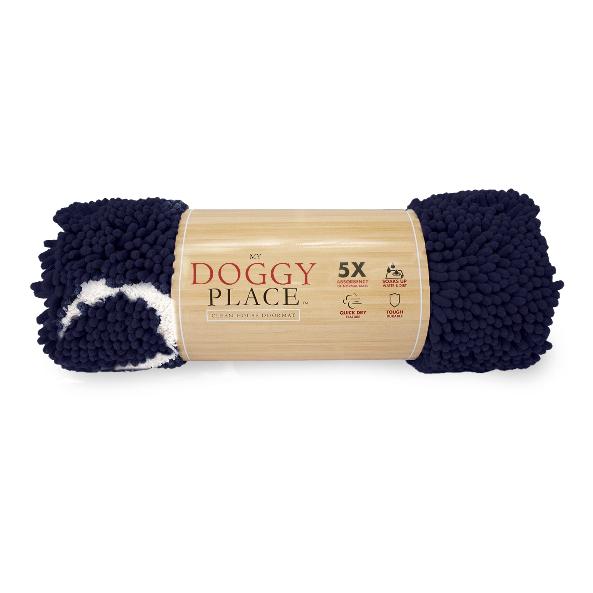 My Doggy Place - Microfiber Dog Door Mat - Dirt And Water Absorbent Mat - Washer & Dryer Safe Non-Slip Mat - Navy Blue With Paw Print Runner - 60 X 36 In