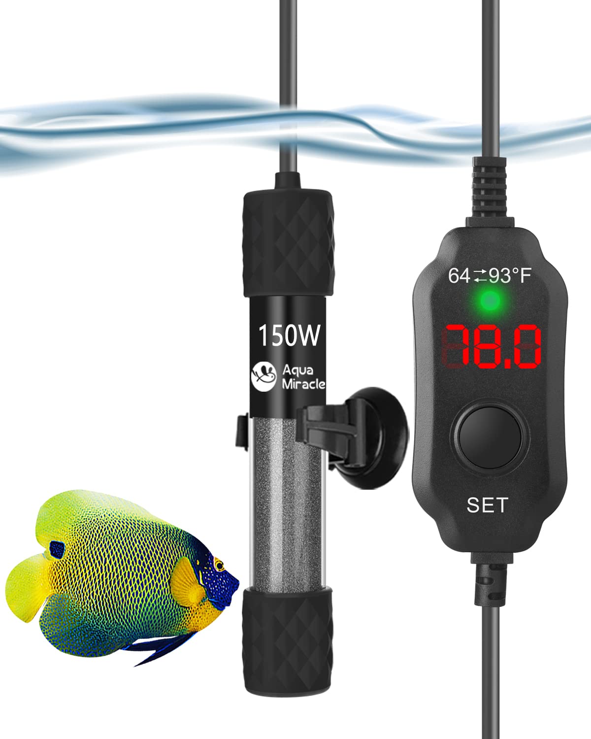 Aquamiracle Adjustable 150W Aquarium Heater Submersible Fish Tank Heater Super Short Aquarium Heater With Led Digital Display Thermostat, For Tanks 15-30 Gallons