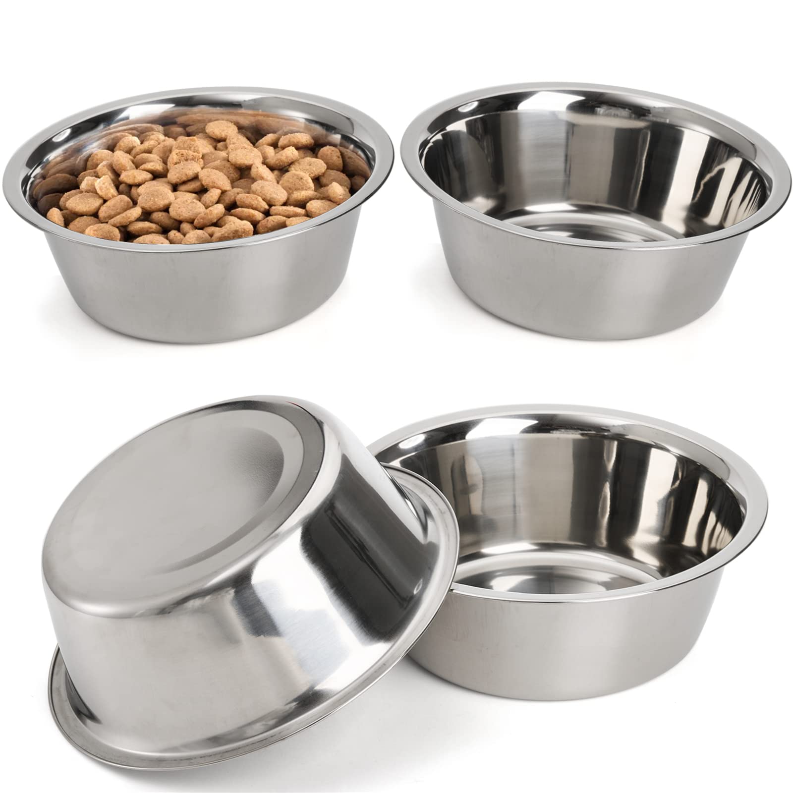 DEAYOU 4-Pack Stainless Steel Dog and Cat Bowl, Metal Food and Water Dish, 8 Basic Pet Feed Bowl for Large Medium Small Dog, 47 