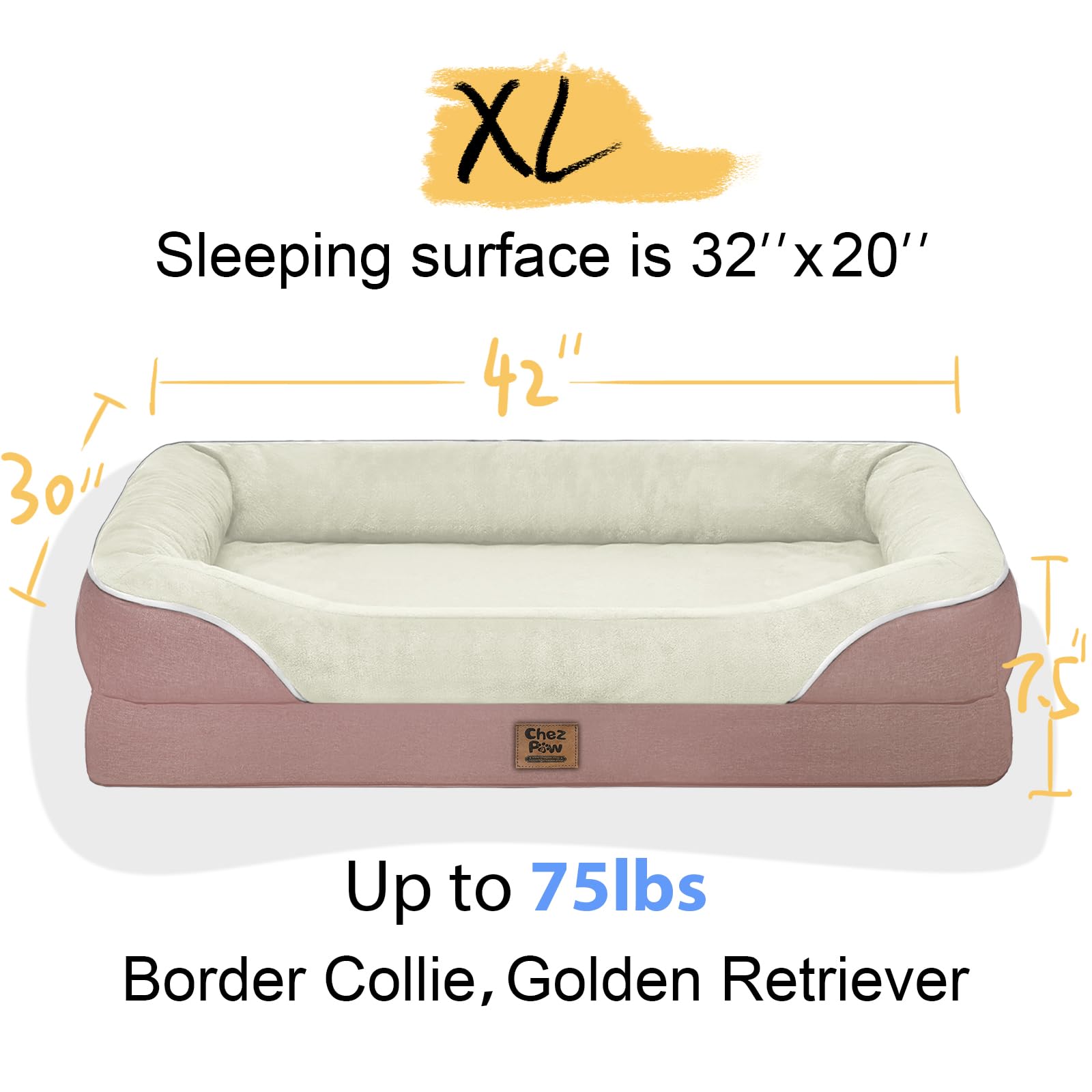 Orthopedic Washable Large Dog Bed - Removable Orthopedic Foam Dog Beds With Bolsters Waterproof Large Dogs Bed And Non-Slip Bott