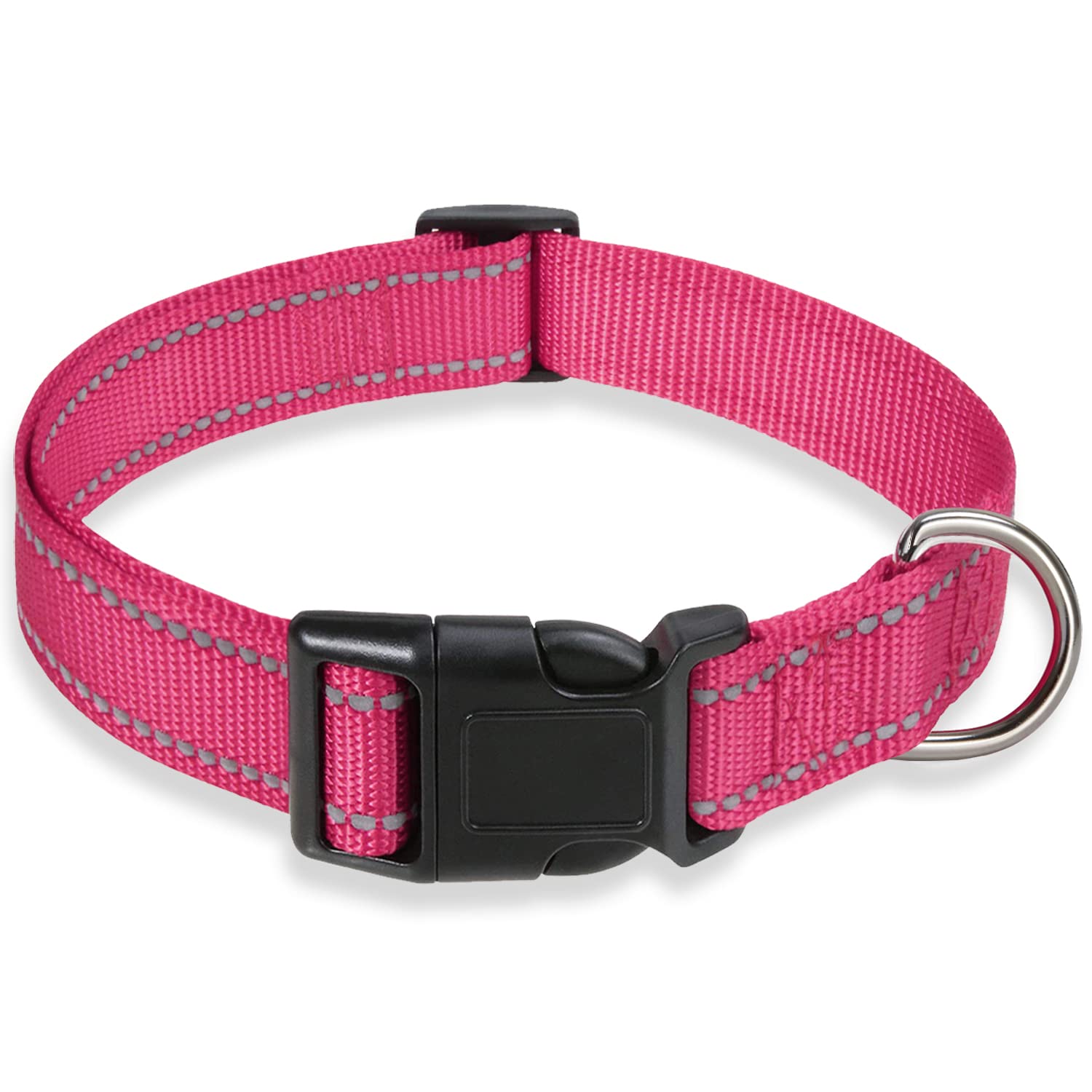 Reflective Dog Collar With Buckle Adjustable Safety Nylon Collars For Small Medium Large Dogs, Pink Xl