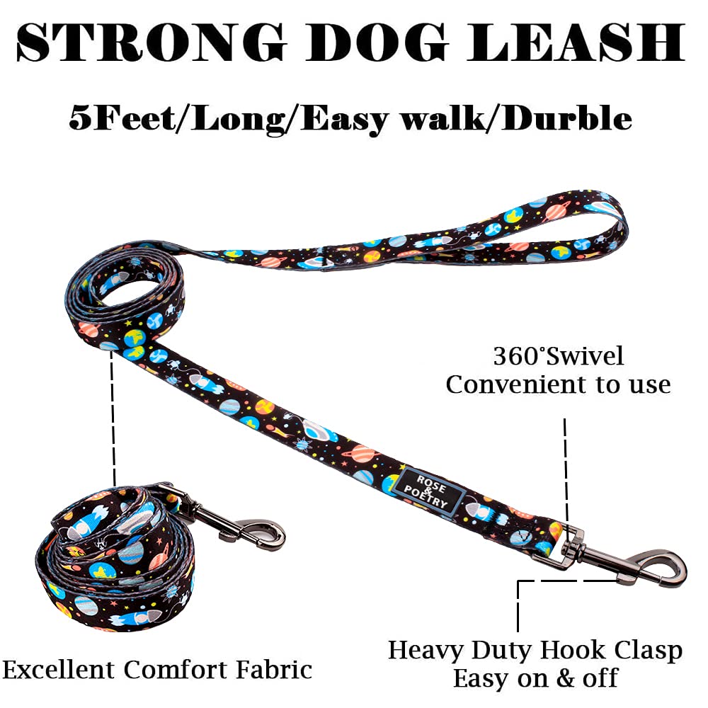 Roses&Poetry Dog Collar And Lead For Extra Small,Adjustable Durable Blue 5Ft Puppy Leash Collar For Dog Training Lead(Star-Xs)