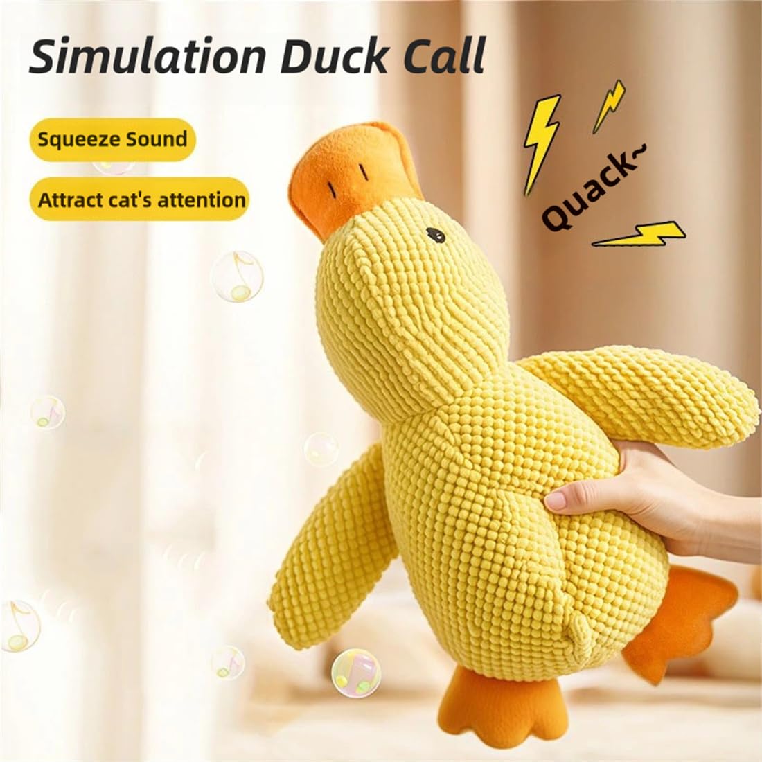 Calming Plush Yellow Duck Cat Squeak Toy For Cats, Sleeping Companion, Suitable For All Cats
