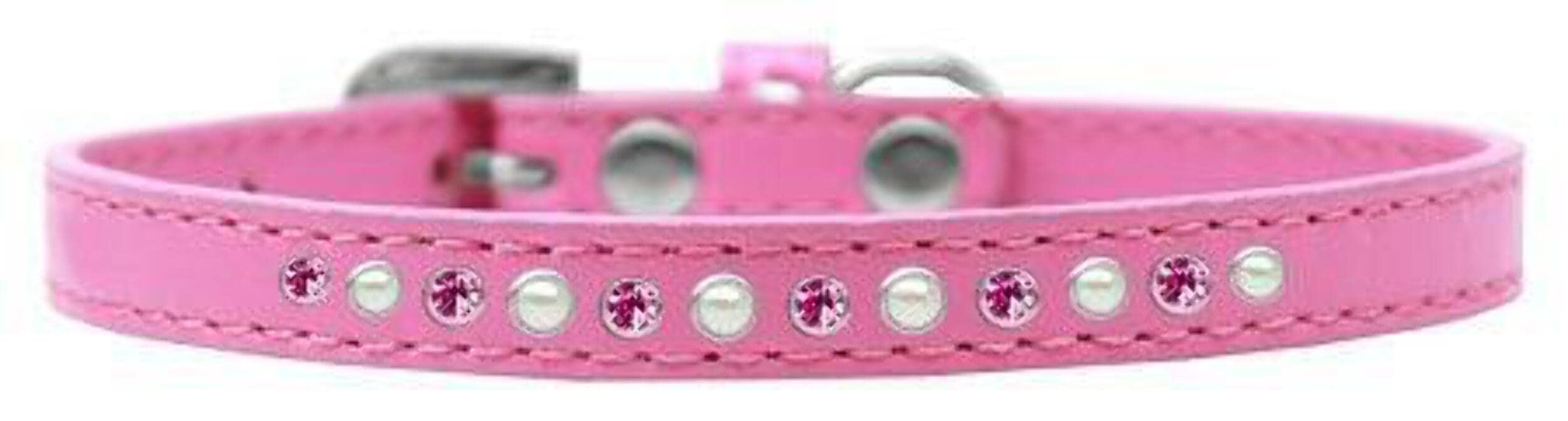 Mirage Pet Products Pearl and Pink Crystal Light Pink Puppy Dog Collar, Size 16