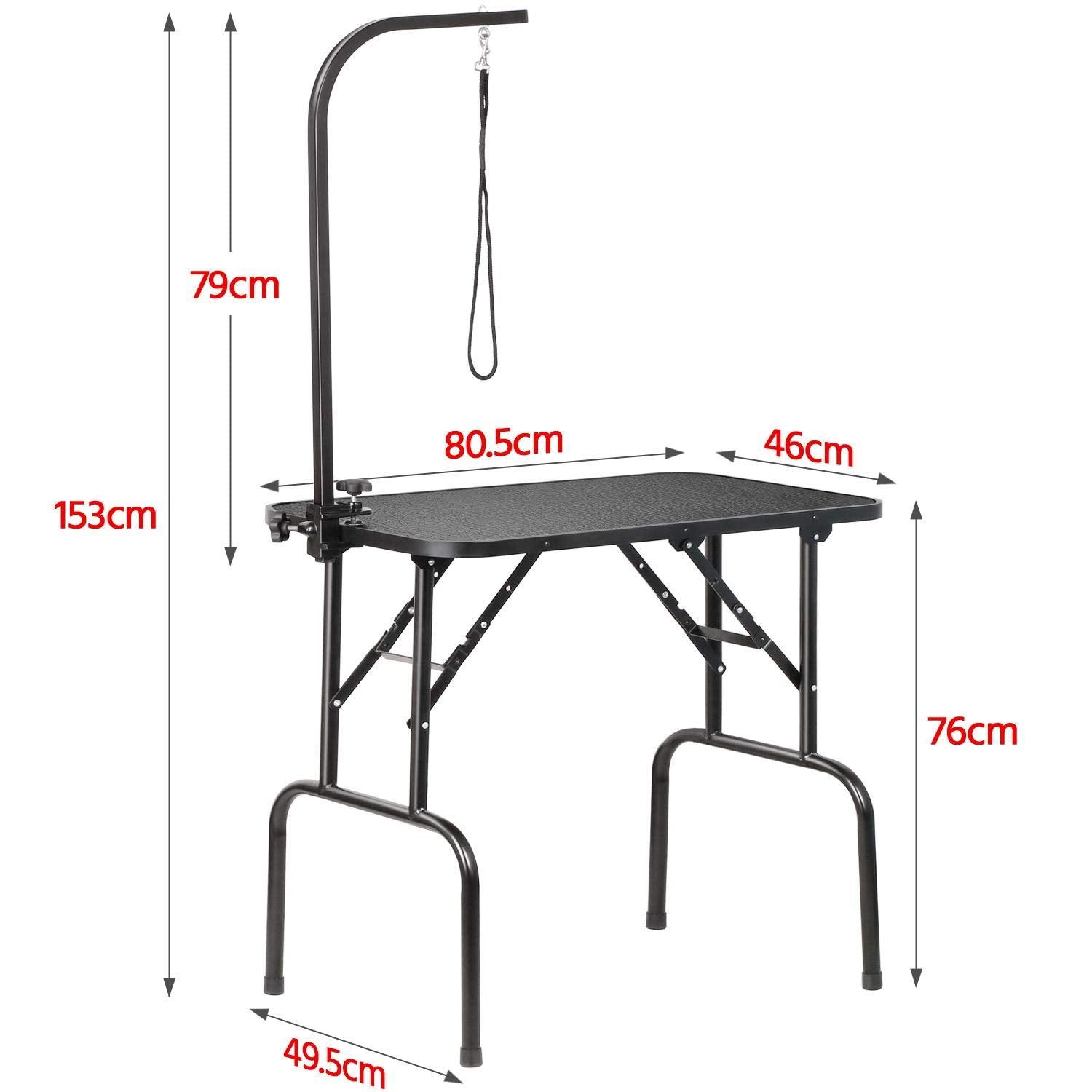 Costoffs Foldable Dog/Cat/Pet Grooming Table Trimming Table With Adjustable Arm Folding Legs&Waterproof Surface Maximum Capacity Up To 100Kg, Black