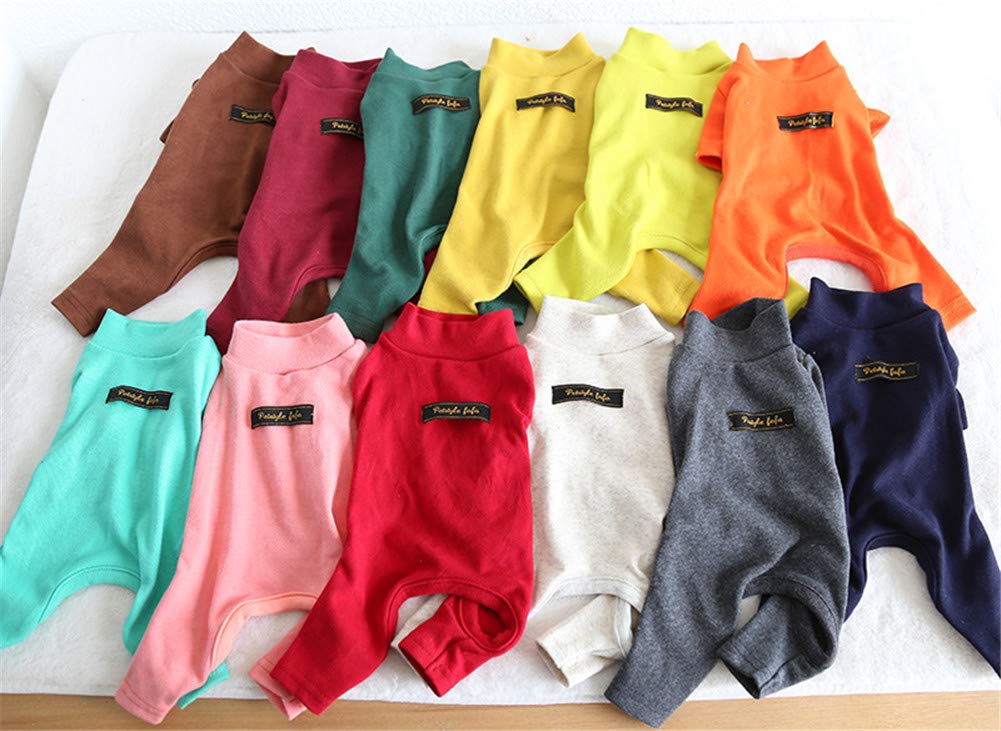 Hdwk&Hped Soft Cotton Dog Pajamas For All Seasons, Striped Pet Bottoming Jumpsuit For Small Dog Cat Puppy (#5, Solid Style - Pin