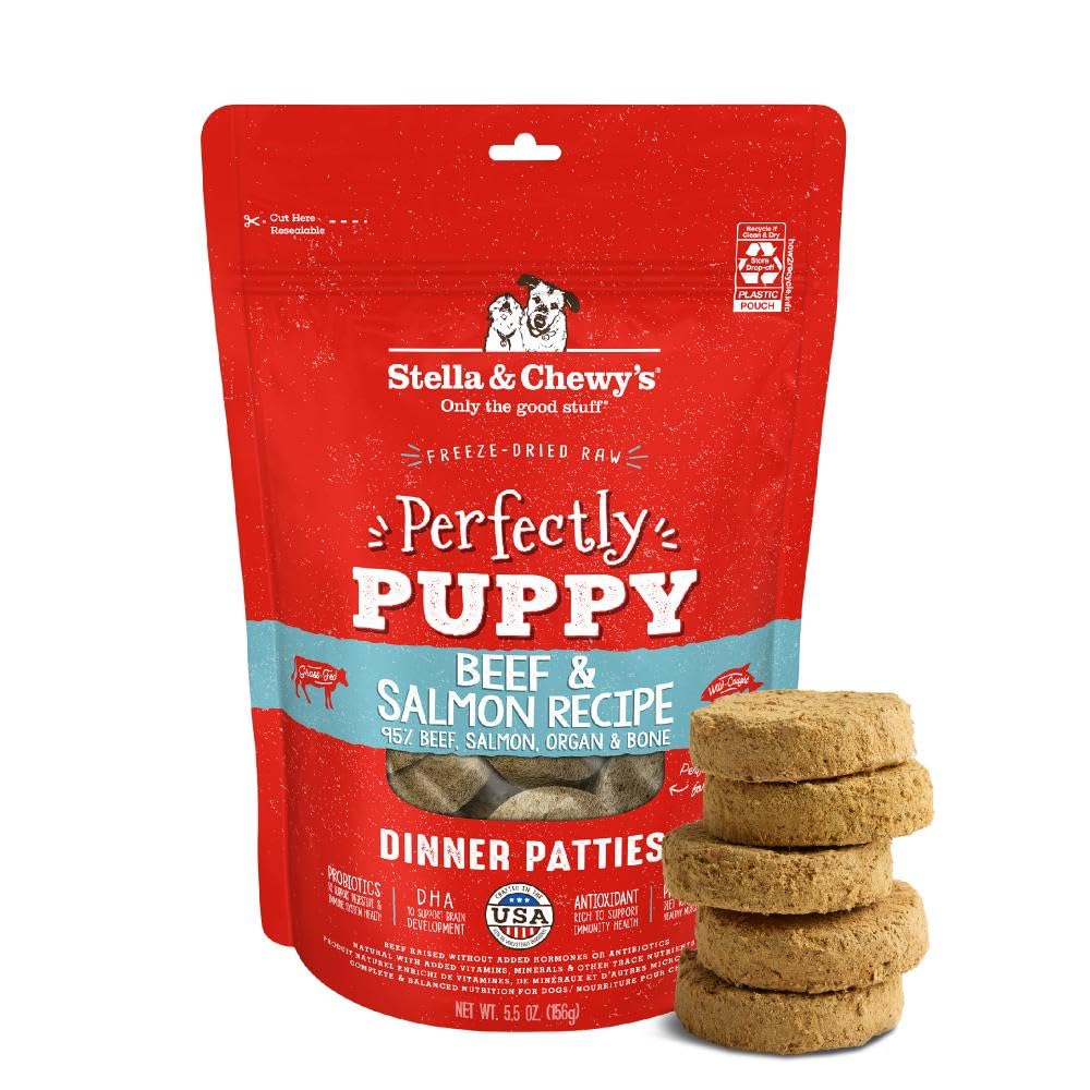Stella & Chewys Freeze Dried Raw Dinner Patties - Crafted for Puppies - Grain Free, Protein Rich Perfectly Puppy Beef & Salmon
