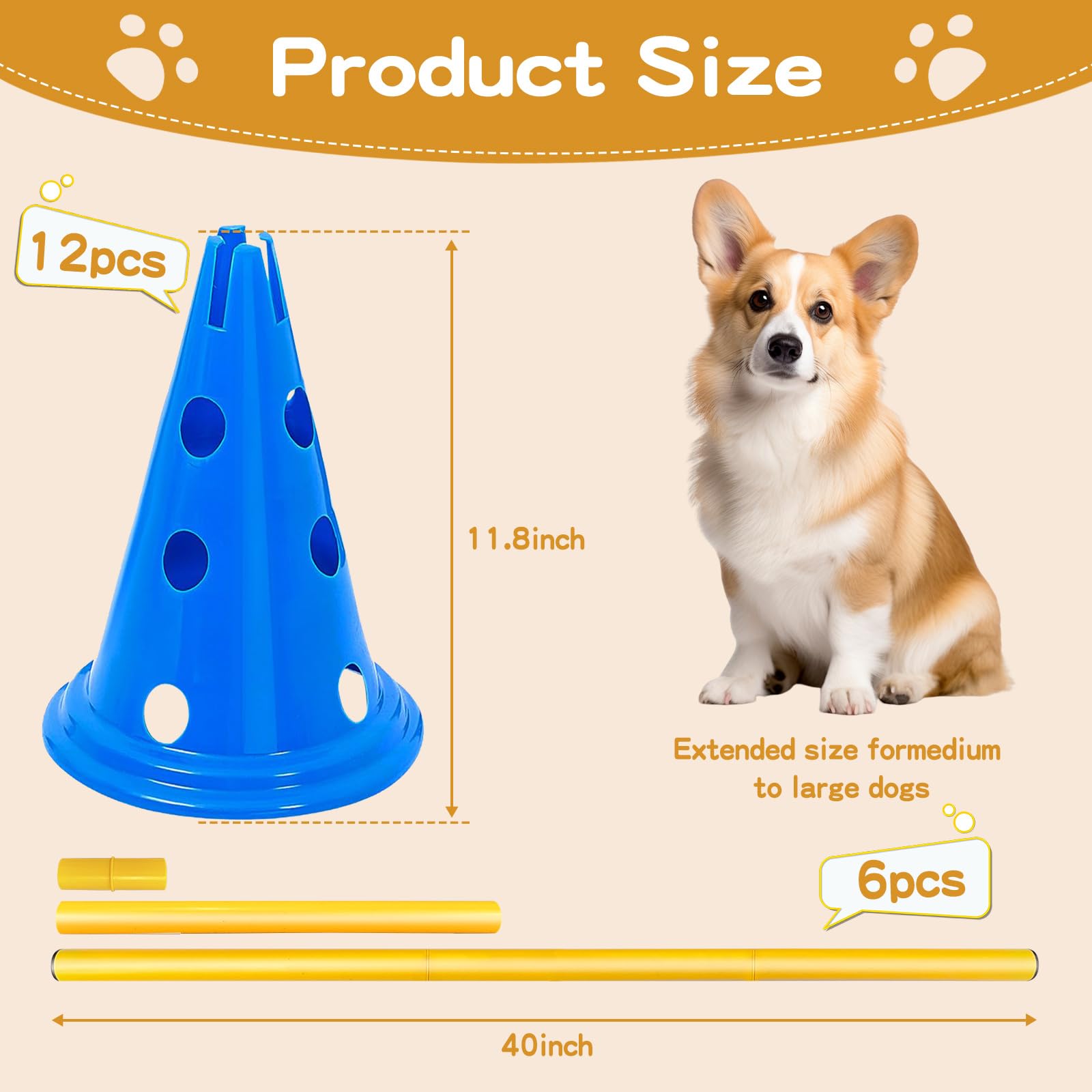 FOTN Dog Agility Hurdle Cone Set Dog Agility Course Backyard Set Include 12 Agility Cones 6 Agility Rods Agility Training Equipm