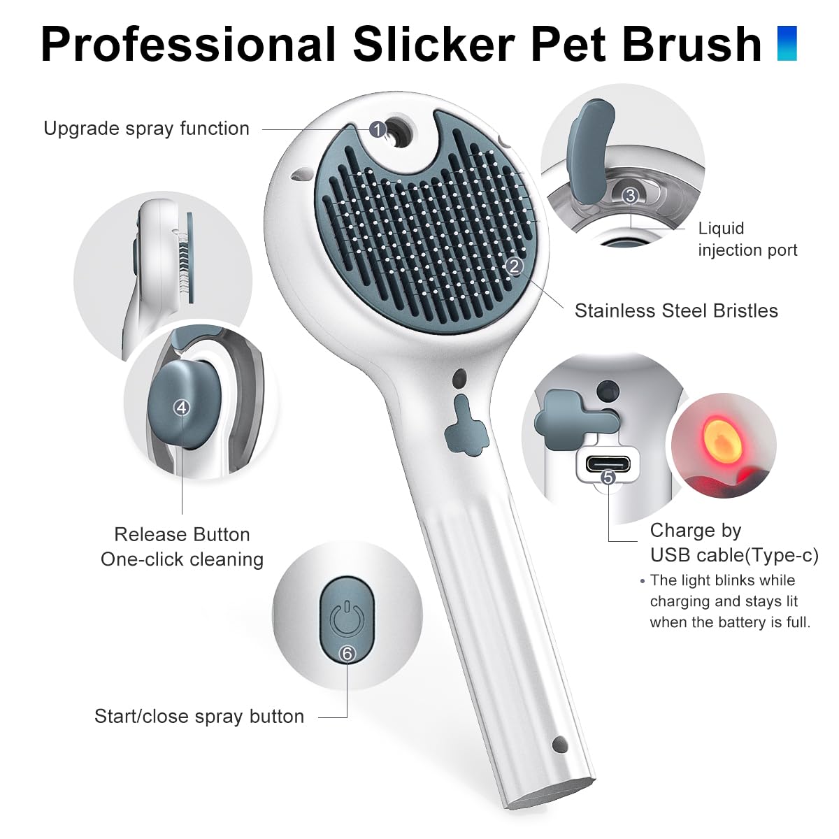 Atlamia Cat Steam Brush, 3-In-1 Self-Cleaning Pet Grooming Tool With Water Spray, Shedding & Massage Comb For Long & Short Hair