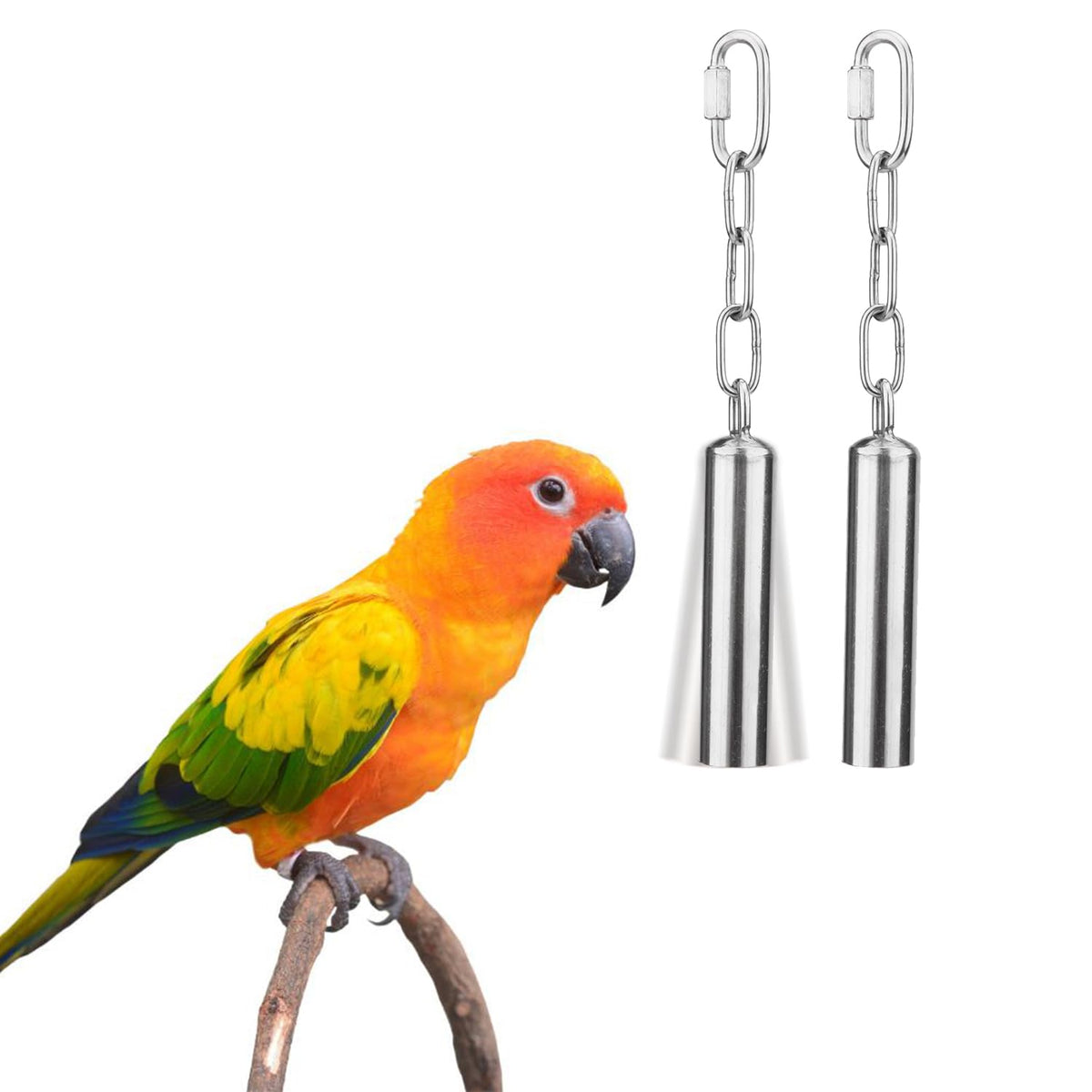 Hypeety Stainless Steel Bell Bird Toys Chew Toy For Parrot, Macaw, African Greys, Small Cockatoo, Parakeet, Cockatiels Heavy Duty Bird Cage Stand Toys (2 Pcs-S)