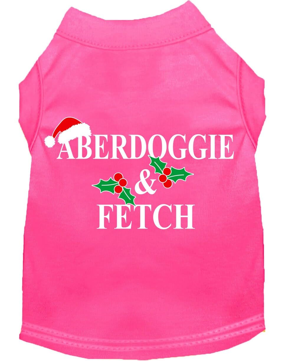 Christmas Screenprinted Dog Shirt, 'Aberdoggie & Fetch' Bright Pink Xs (0-3 Lbs.)