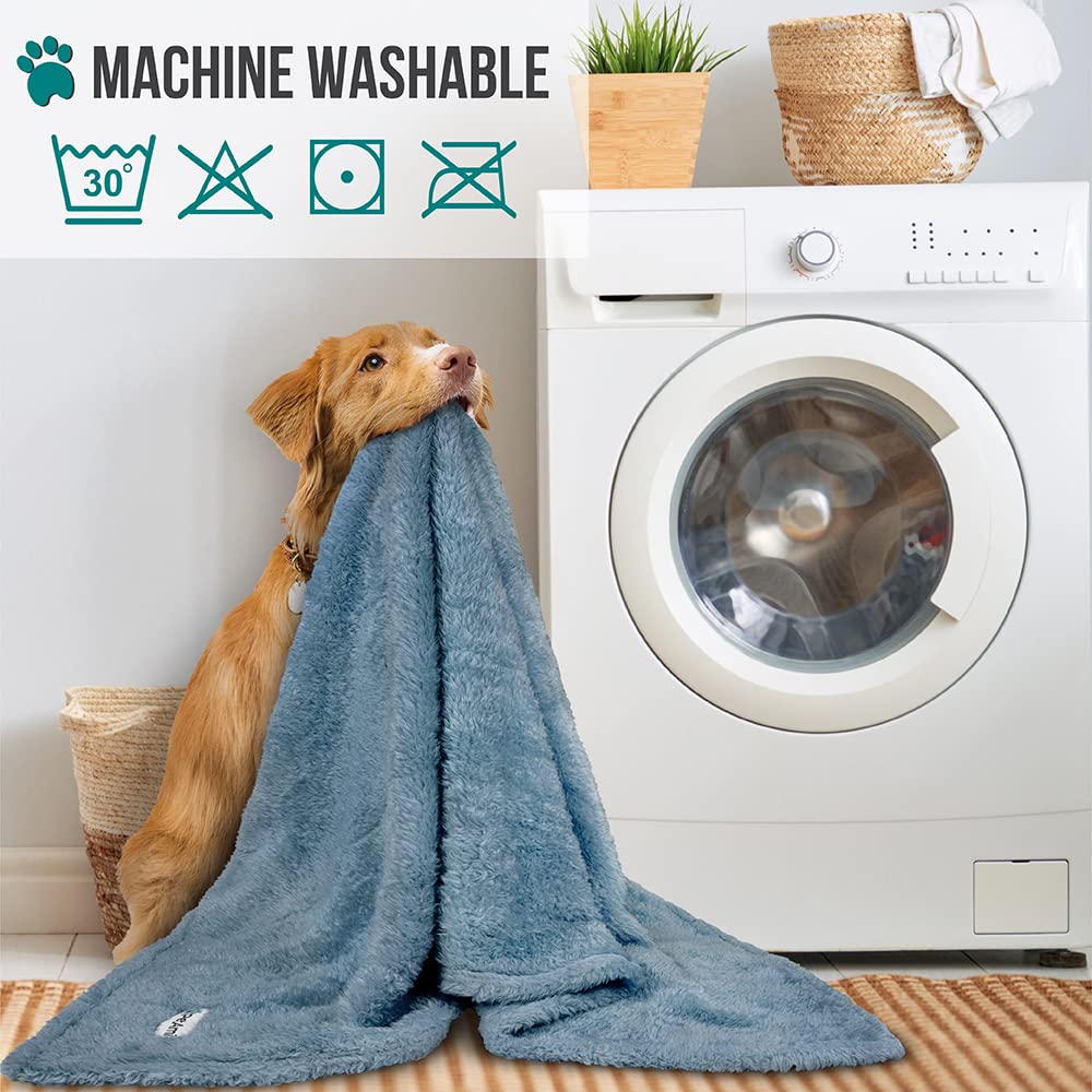 Petami Fluffy Dog Blanket For Medium Large Dog, Pet Blanket For Bed, Sherpa Furniture Couch Cover Protector, Soft Fleece Cat Sofa Throw, Shag Plush Reversible Washable For Puppy Kitten, Blue 40X60