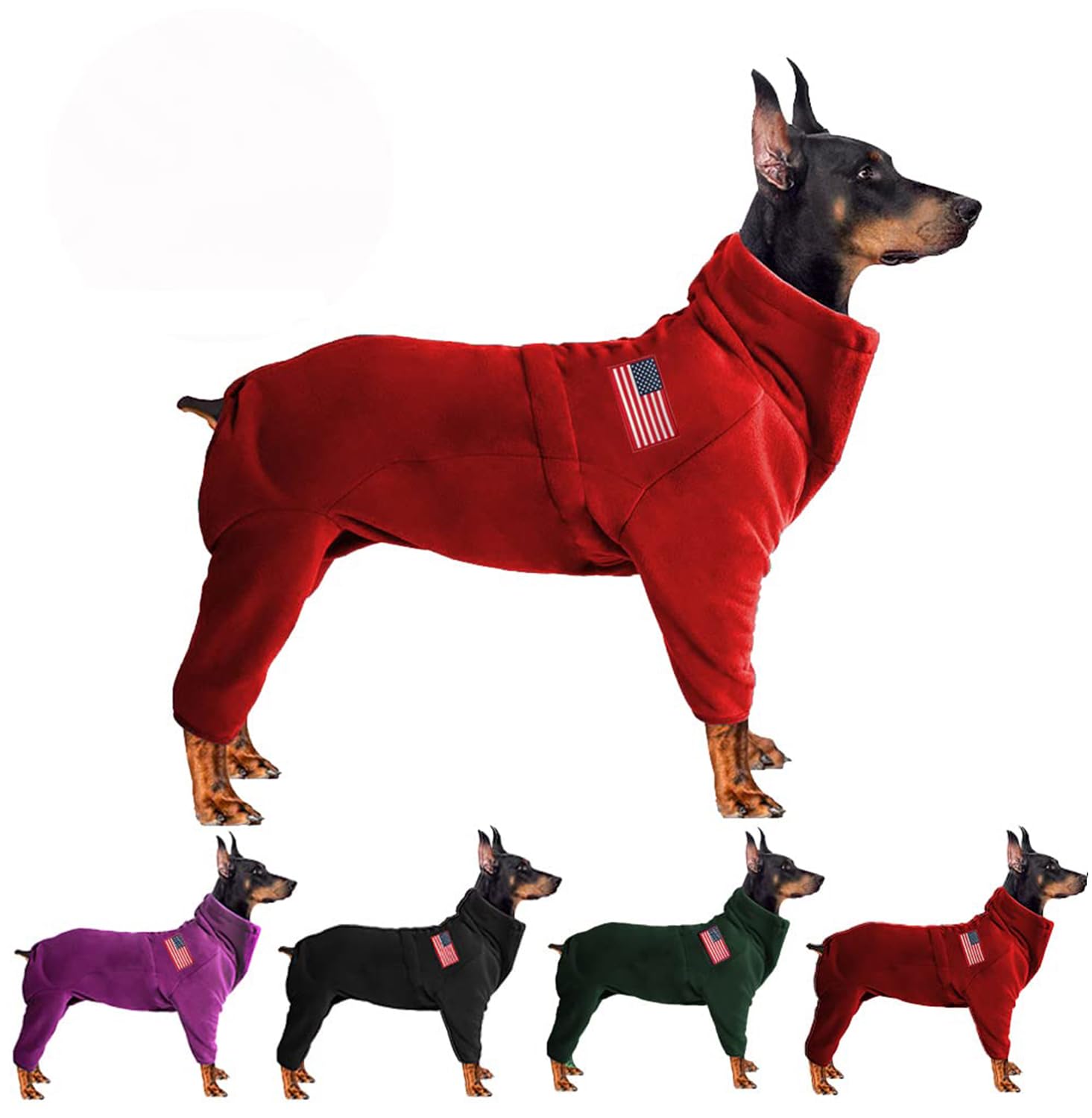 Polar Fleece Dog Jacket - Windproof, Warm, Padded Winter Coat for Small to 4XL Dogs, Red