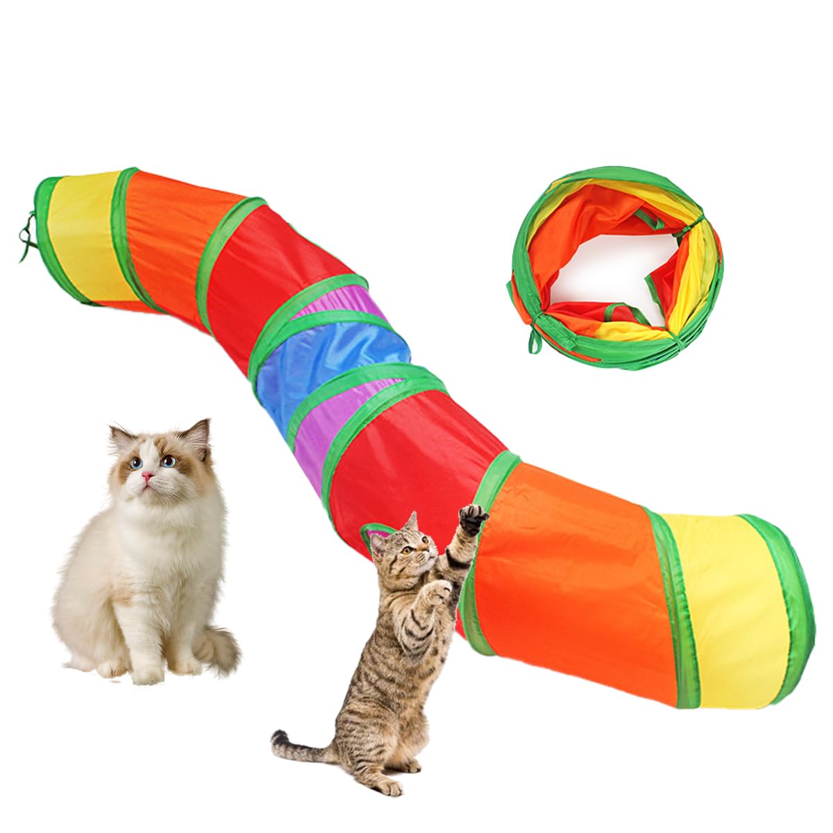 Suswim Cat Tunnel,Pet Cat Tunnels For Indoor Cats Large,Collapsible Cat Tunnel Maze Toy Shape S,Rainbow Colors.