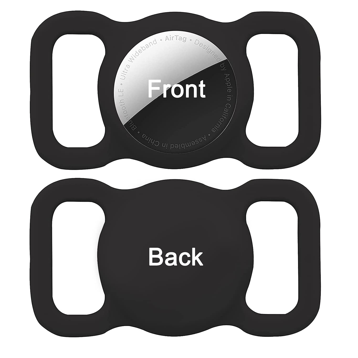 Air Tag Dog Collar Holder (2 Pack) Silicone Gps Tracker Case Anti-Lost Protective Air Tag Cat Collar Holder (2Xblack)