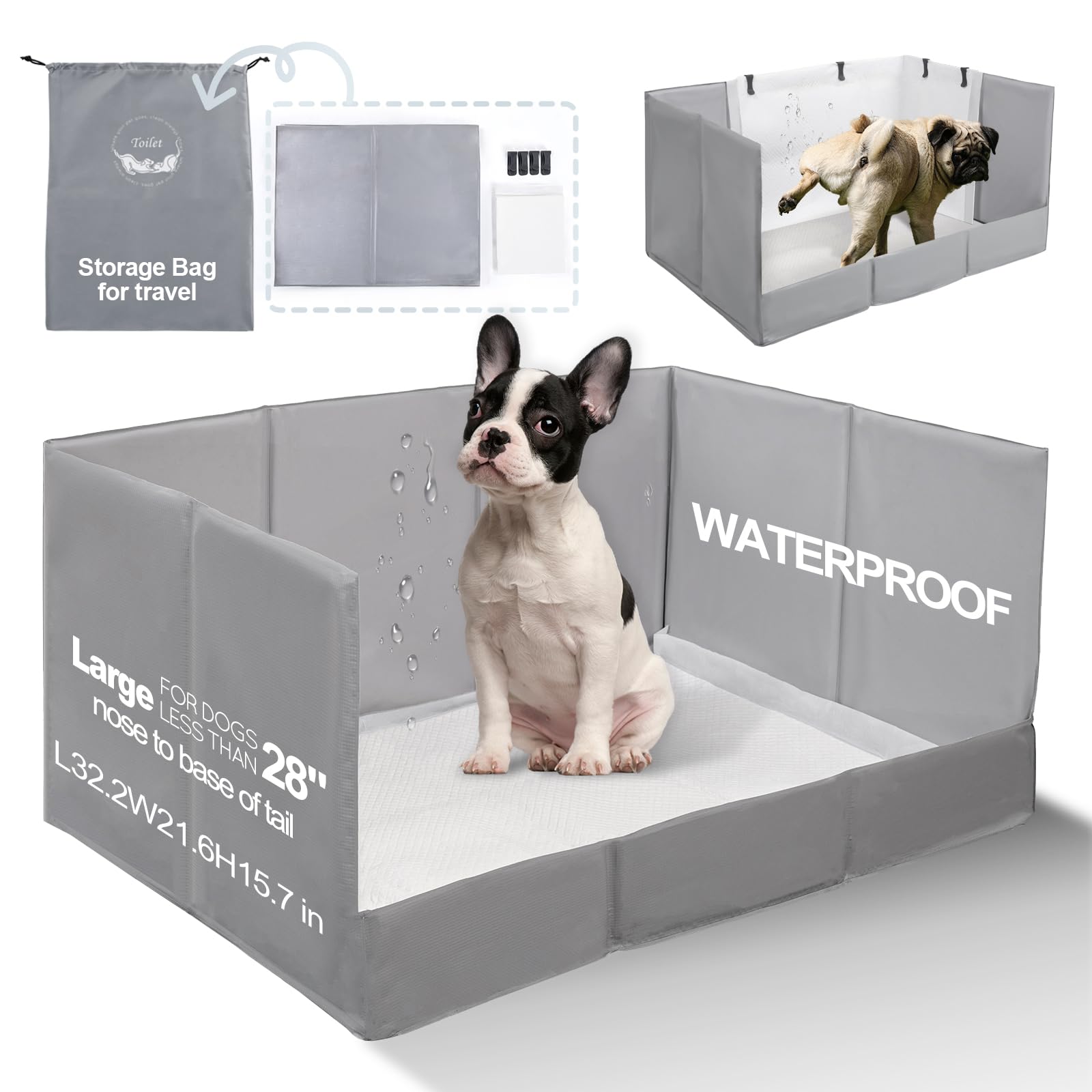 HQ4US 4LEGS Dog Litter Box, Pee Pad Holder Foldable, Indoor Dog Potty Tray for Puppy & Medium Dogs, High Walls, Seamless, No Ass