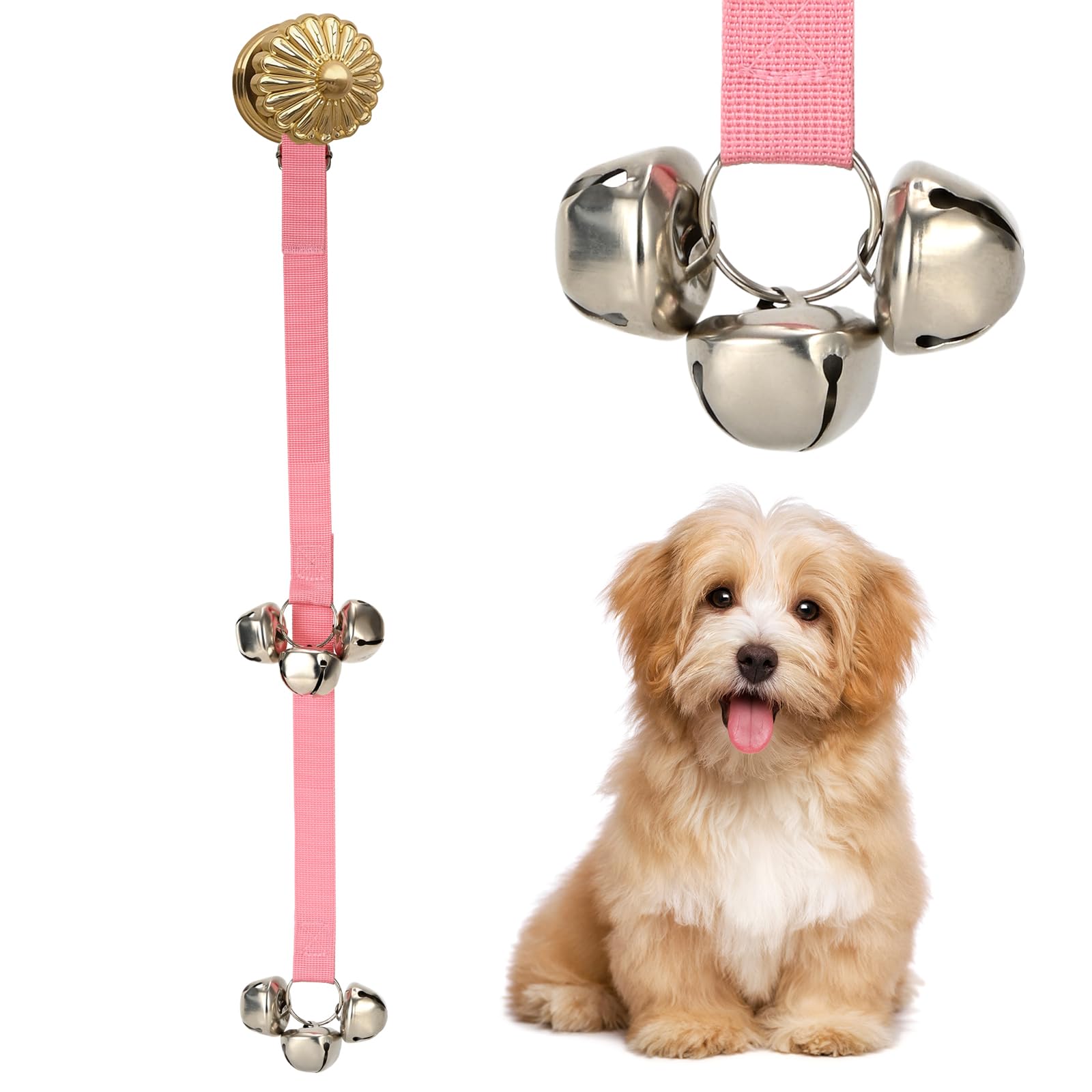 Luckyiren Dog Door Bell For Potty Training, Adjustable Length And Height, Pink