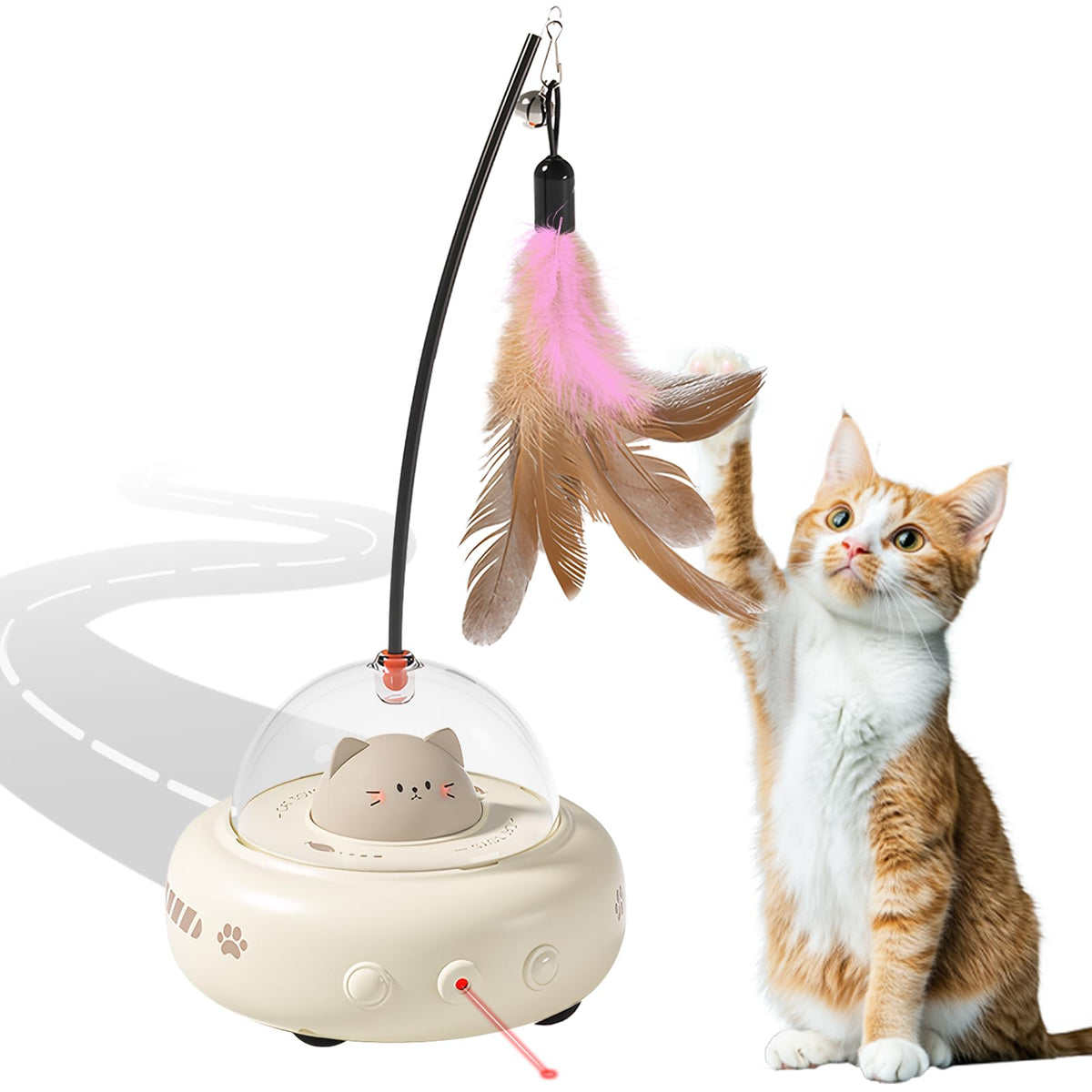 Goosheep Automatic Cat Toy Self Play Kitty Interactive For Indoor Kitten Exercise Moving Kitten Toy White