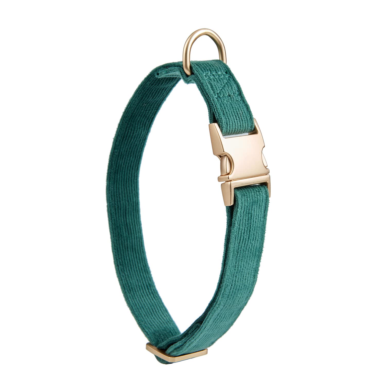 Petiry Soft Corduroy Fibric Dog Collar with High Grade Metal Buckle, for Medium Dogs.(Green,Medium:12-19'')