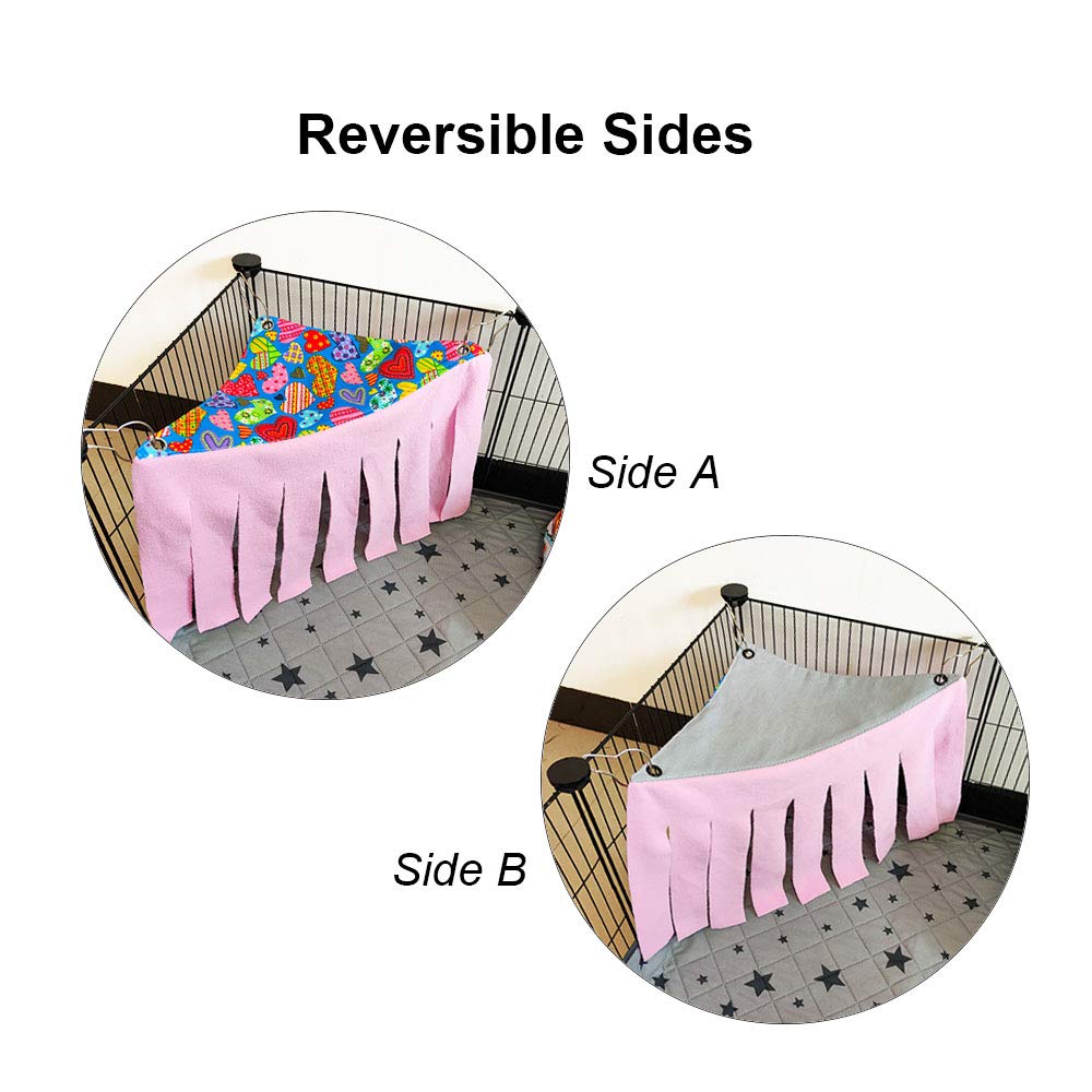 Rioussi Guinea Pig Hideout Hideaway Corner Fleece Toys Cage Accessories With Reversible Sides, Heart/Gray-Pink+Purple, Pack Of 2