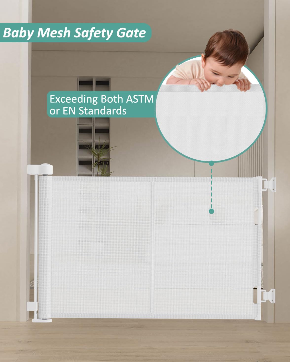 Upgrade 59' Retractable Baby Gates With Reinforced Strip Design To Prevent Crawling Through, 34' Tall Retractable Gate For Baby And Pet, 5 Ft Baby Gates For Stairs, Doorways, Hallways