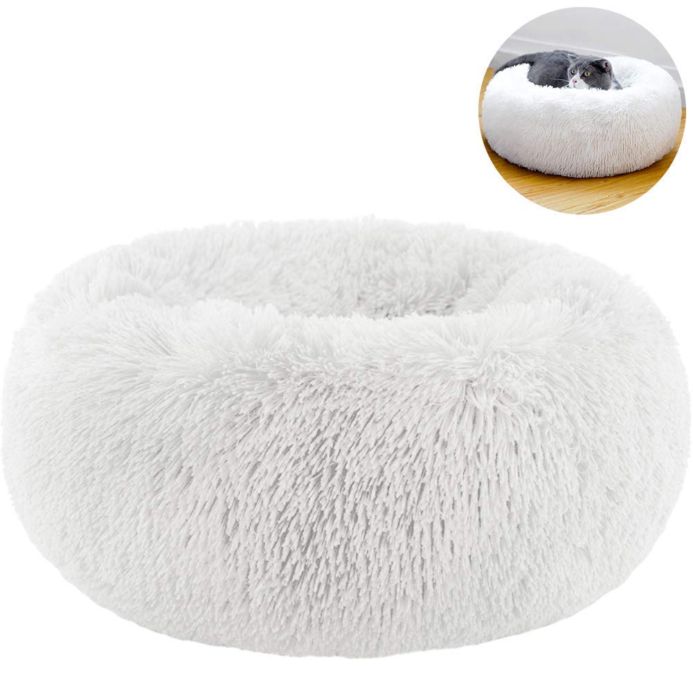 Tinton Life Luxury Faux Fur Pet Bed For Cats Small Dogs Round Cuddler Oval Plush Cozy Self-Warming Cat Bed For Improved Sleep, W