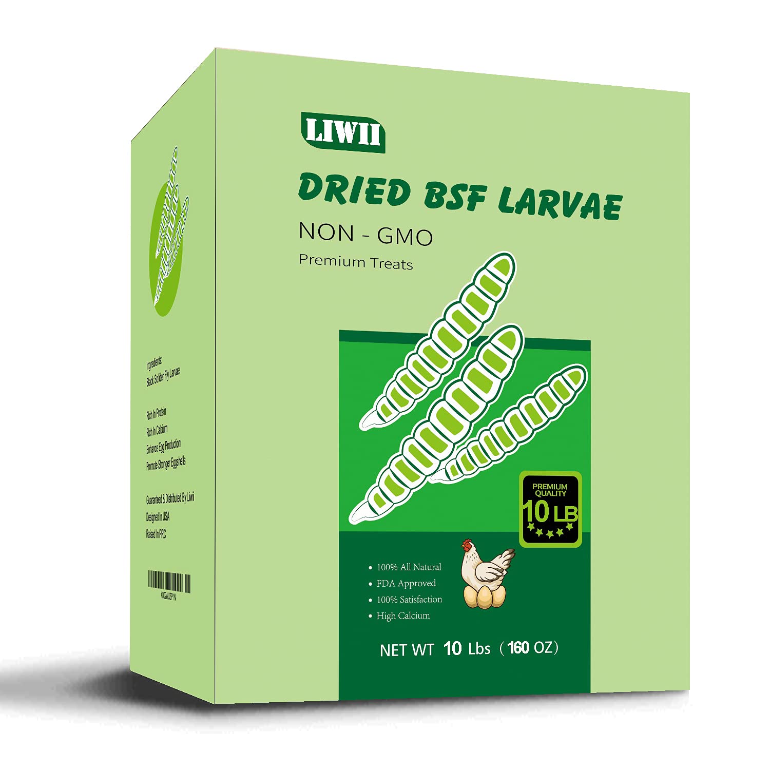 LIWII 10LB Dried Black Soldier Fly Larvae, 86X Calcium Than Dried Mealworms, High Protein Non-GMO Organic Chicken Feed